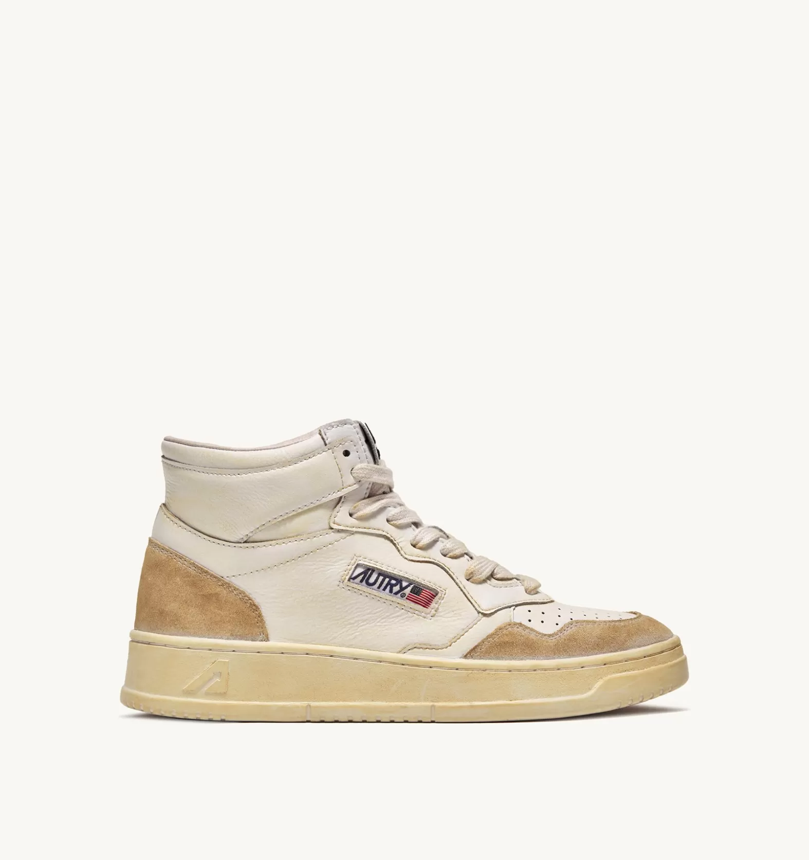 Super Vintage^AUTRY Medalist Super Vintage Mid Sneakers In Yellowing-Effect Leather Color White