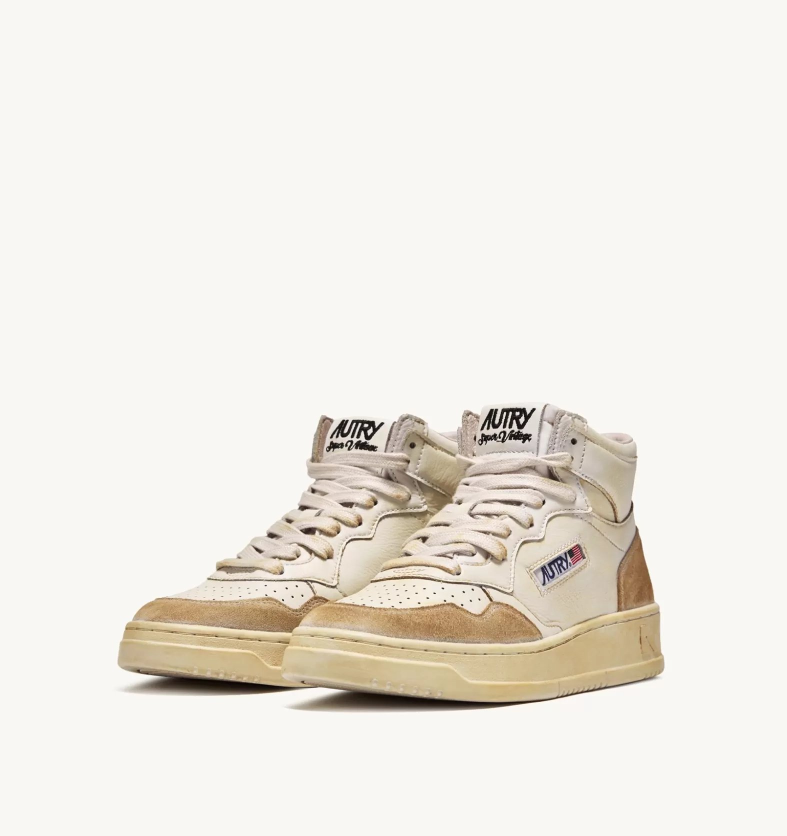 Super Vintage^AUTRY Medalist Super Vintage Mid Sneakers In Yellowing-Effect Leather Color White