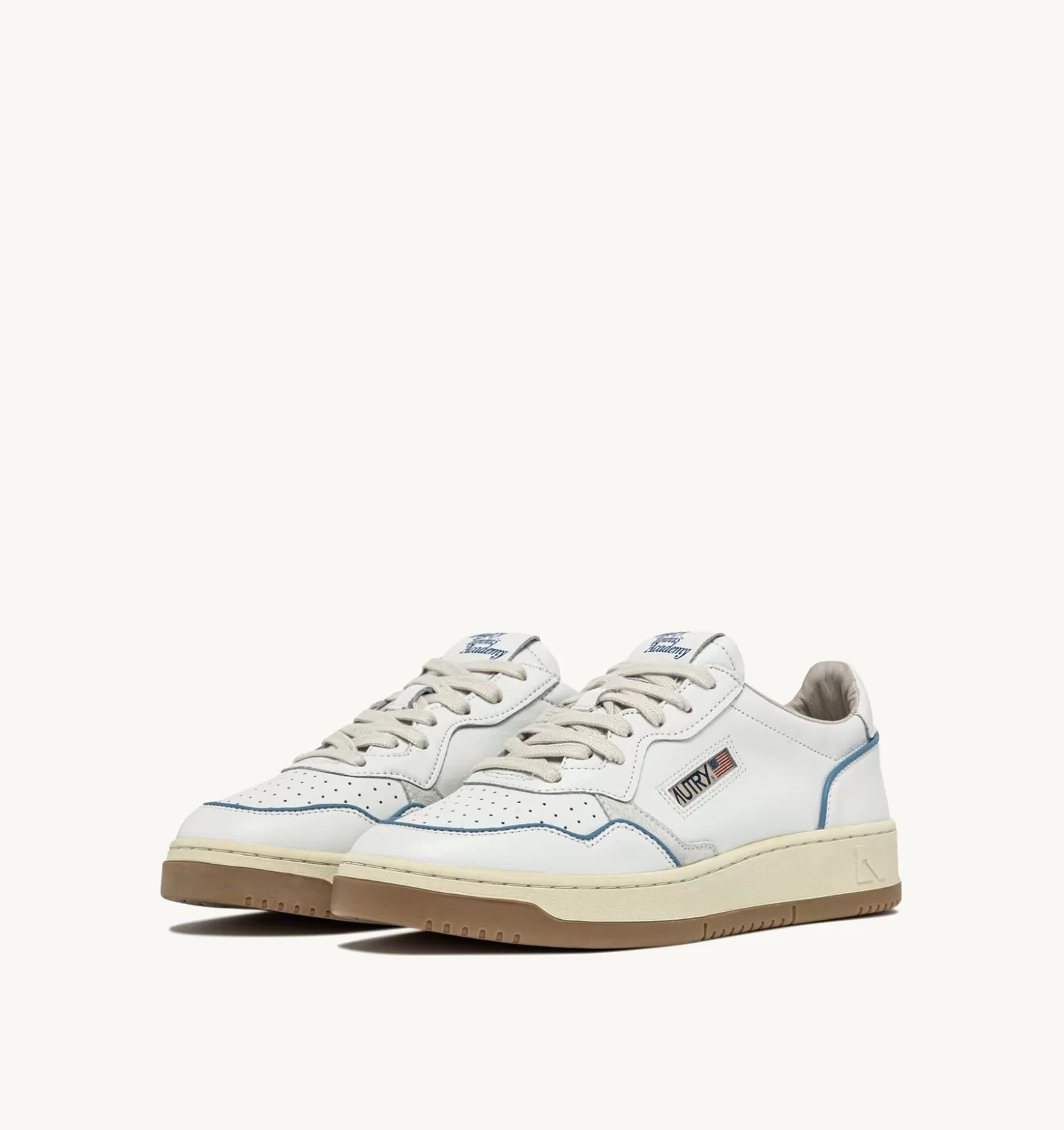Open^AUTRY Open Low Sneaker In Pelle E Cordoncino Azure