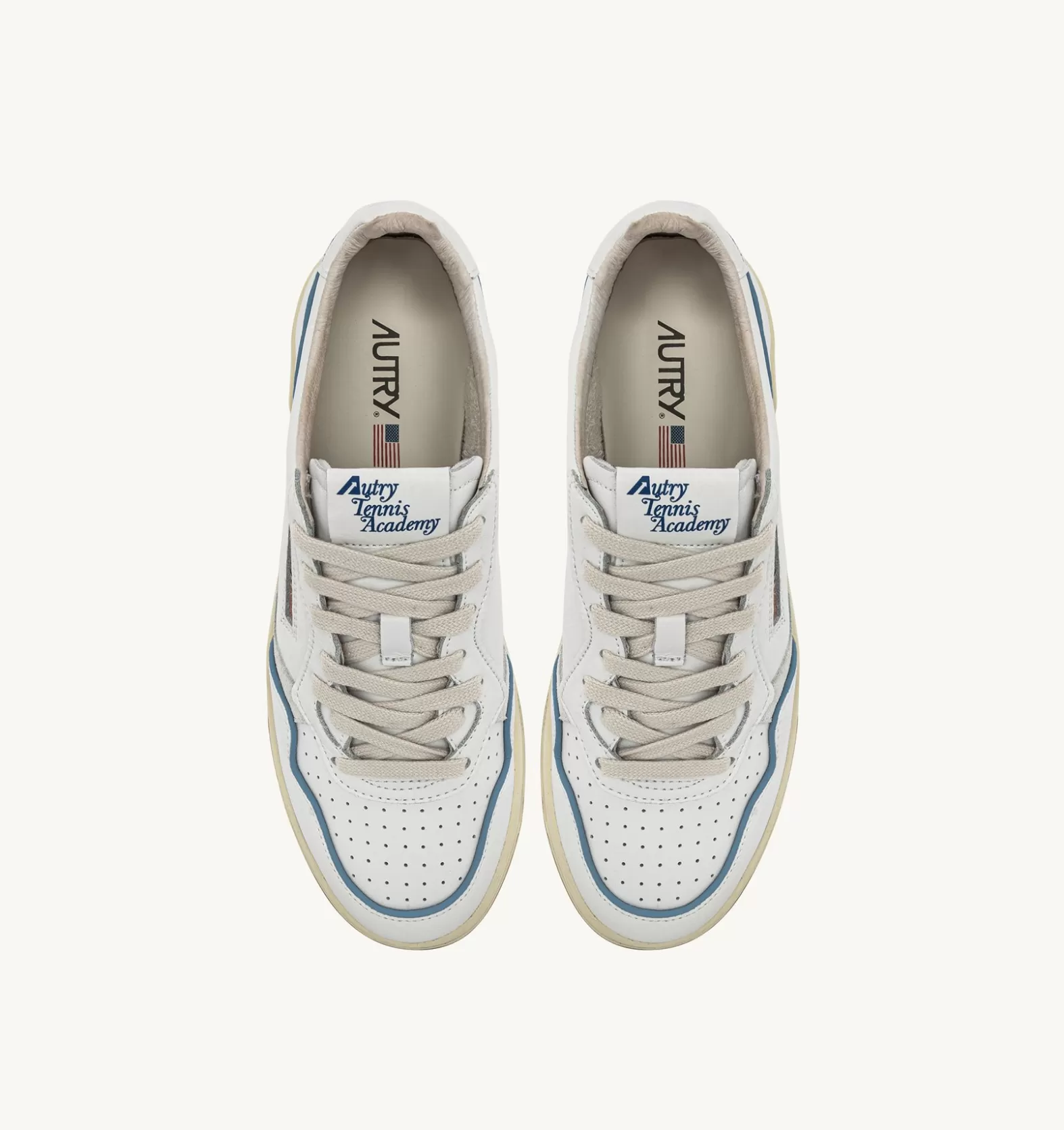 Open^AUTRY Open Low Sneaker In Pelle E Cordoncino Azure