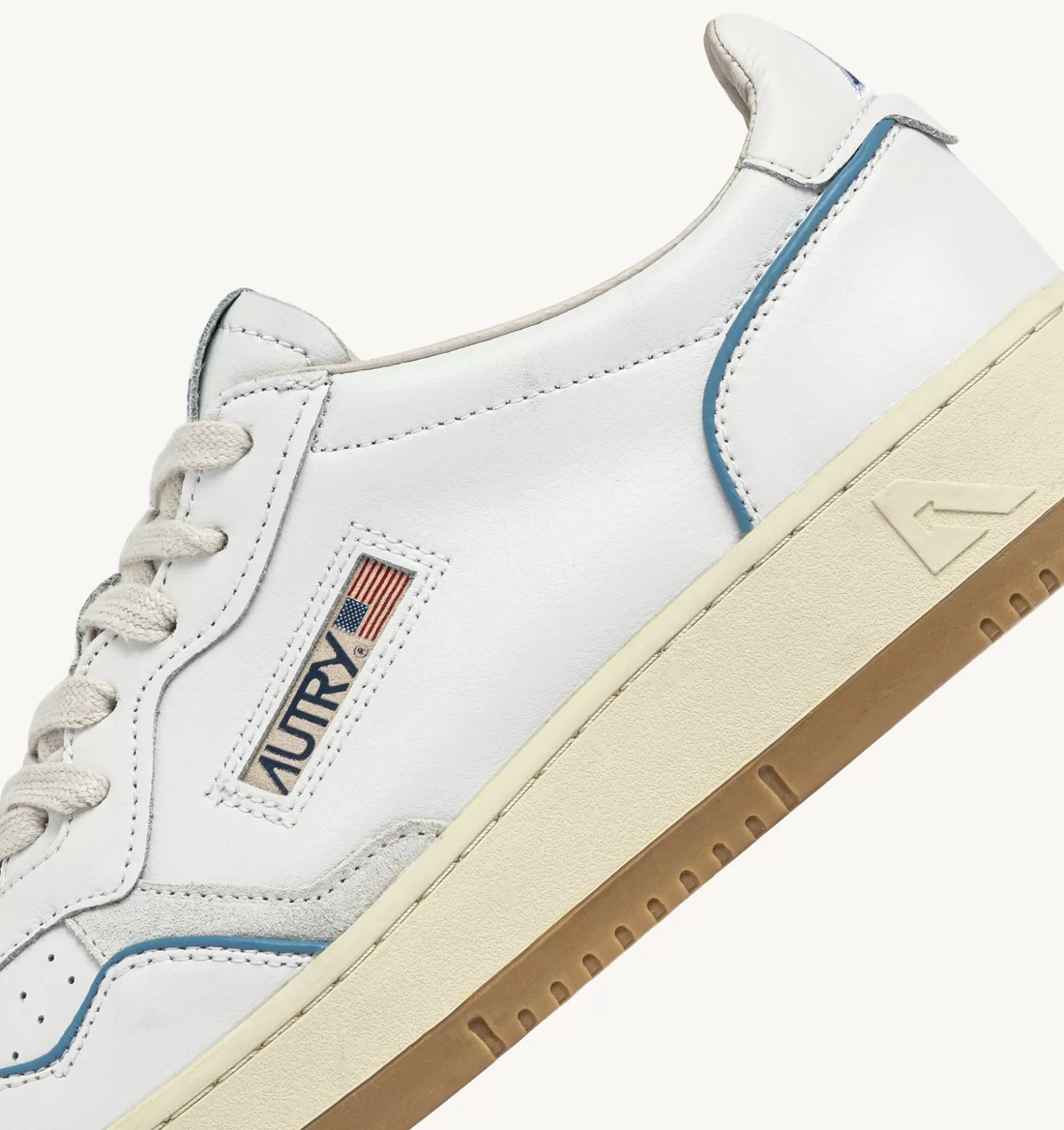 Open^AUTRY Open Low Sneaker In Pelle E Cordoncino Azure