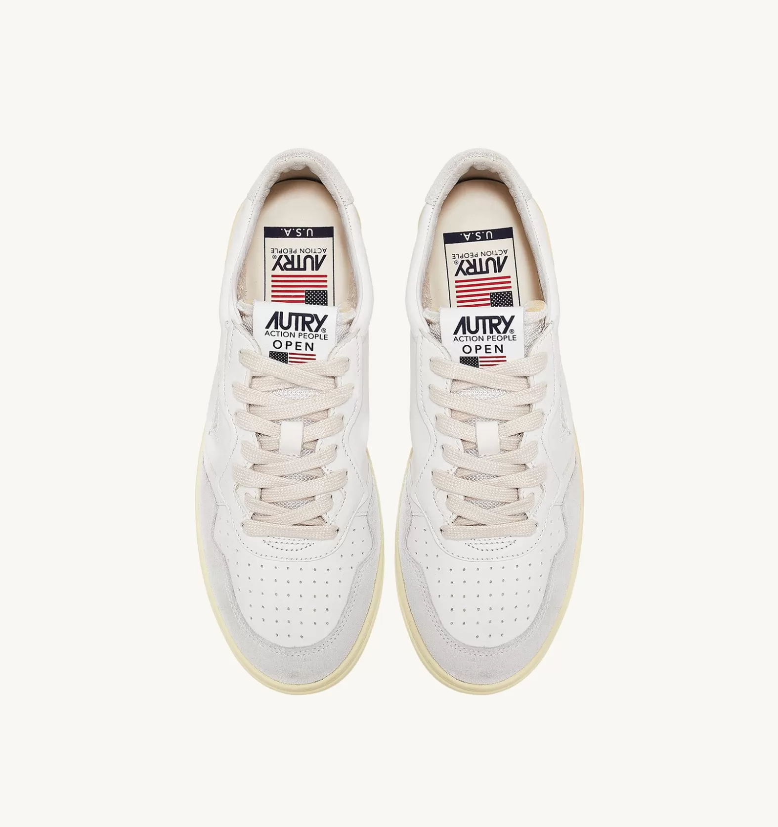 Open^AUTRY Open Low Sneakers In Leather And Suede Color White