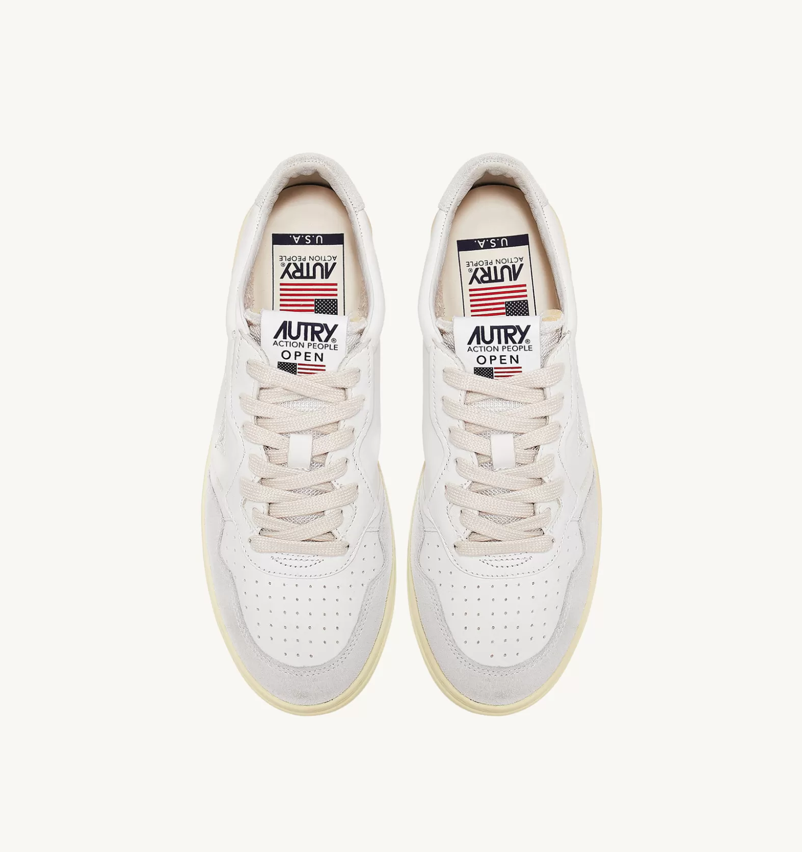 Open^AUTRY Open Low Sneakers In Leather And Suede Color White