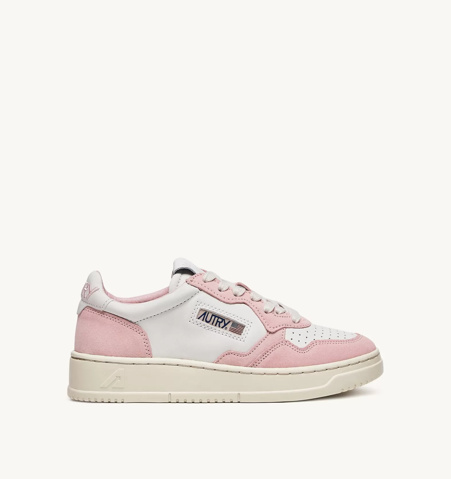 Open^AUTRY Open Low Sneakers In Leather Color White And Academy Pink