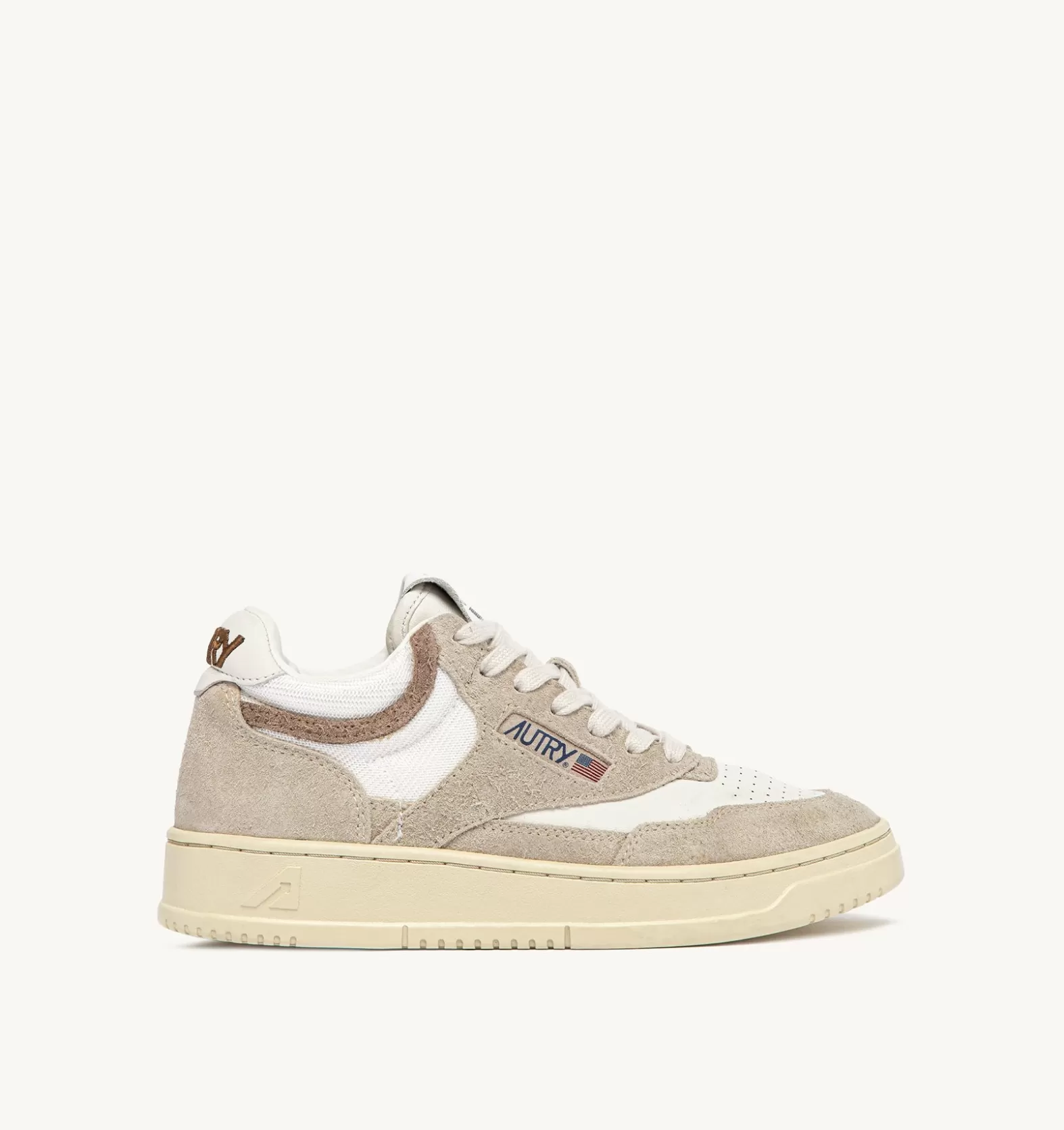 Open^AUTRY Open Mid Sneakers In Goatskin Mesh And Suede Color White Ecru And Beige