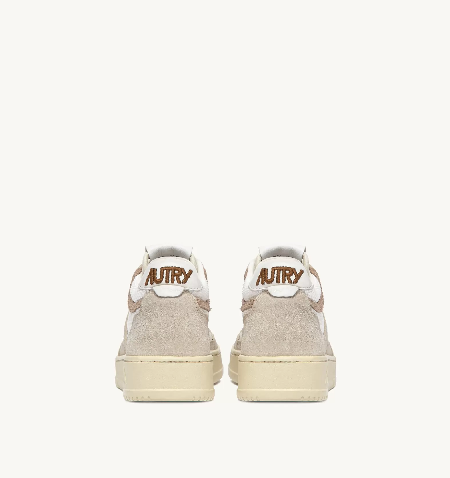 Open^AUTRY Open Mid Sneakers In Goatskin Mesh And Suede Color White Ecru And Beige