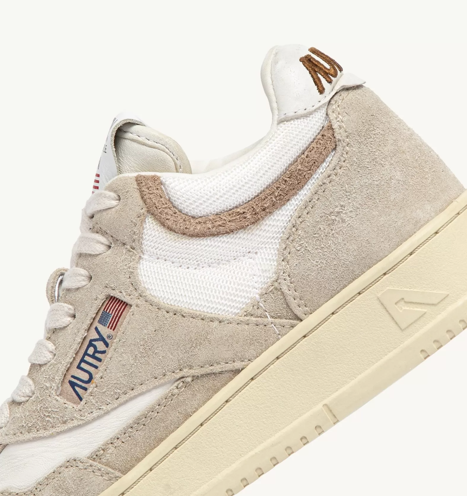 Open^AUTRY Open Mid Sneakers In Goatskin Mesh And Suede Color White Ecru And Beige