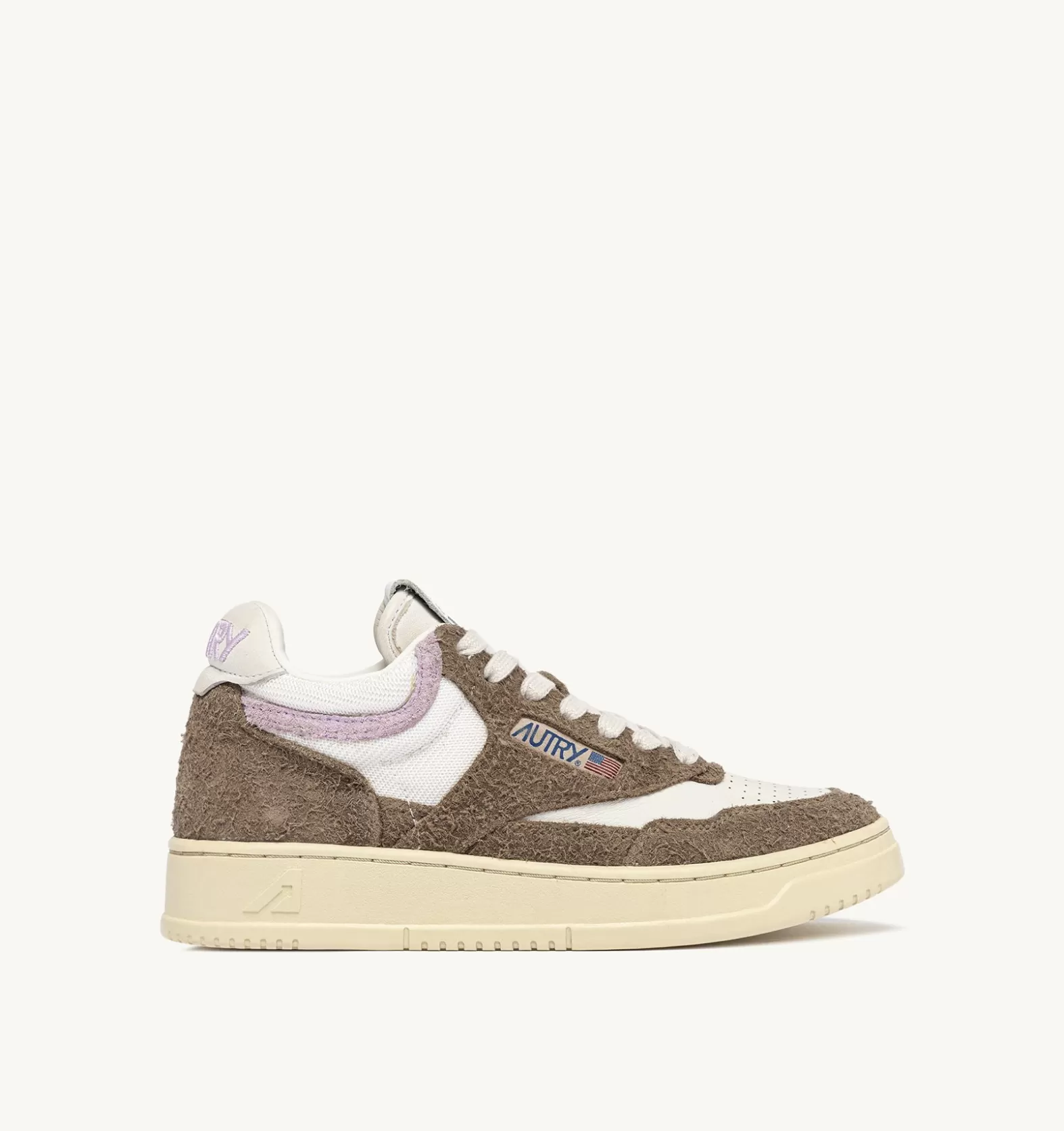 Open^AUTRY Open Mid Sneakers In Goatskin Mesh And Suede Color White Mud Brown And Lilac