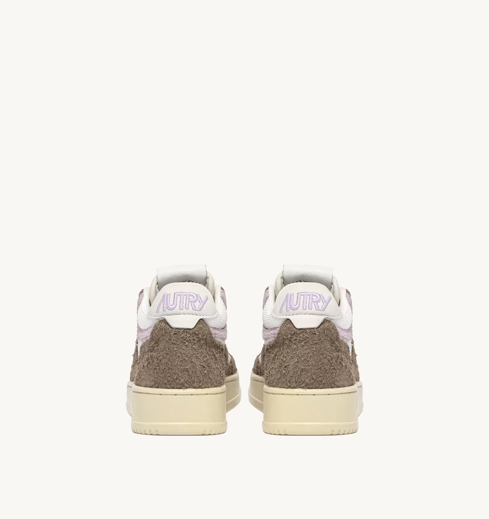 Open^AUTRY Open Mid Sneakers In Goatskin Mesh And Suede Color White Mud Brown And Lilac