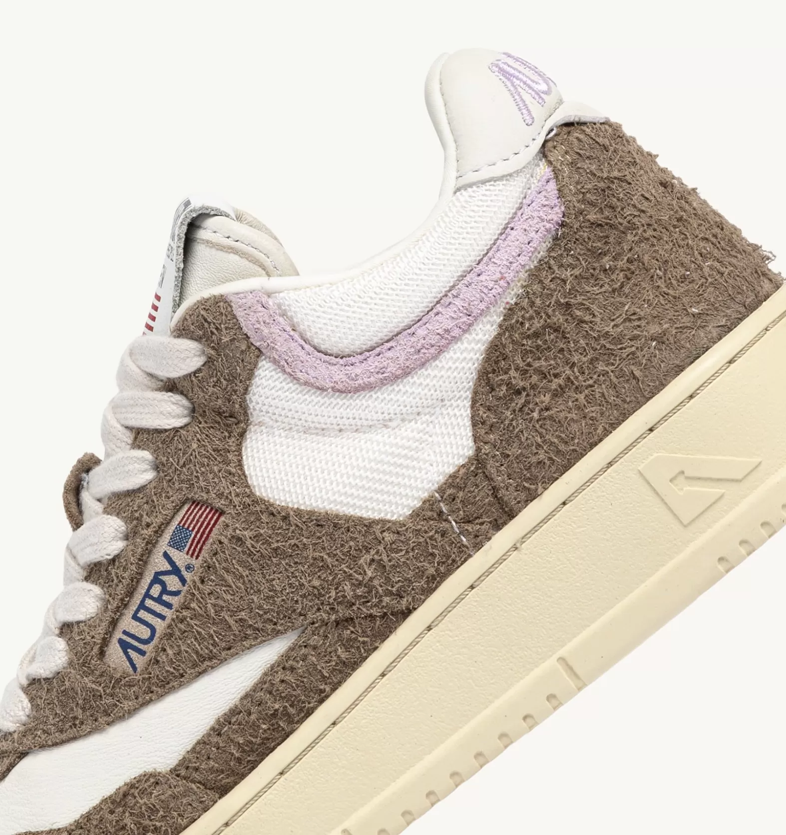 Open^AUTRY Open Mid Sneakers In Goatskin Mesh And Suede Color White Mud Brown And Lilac