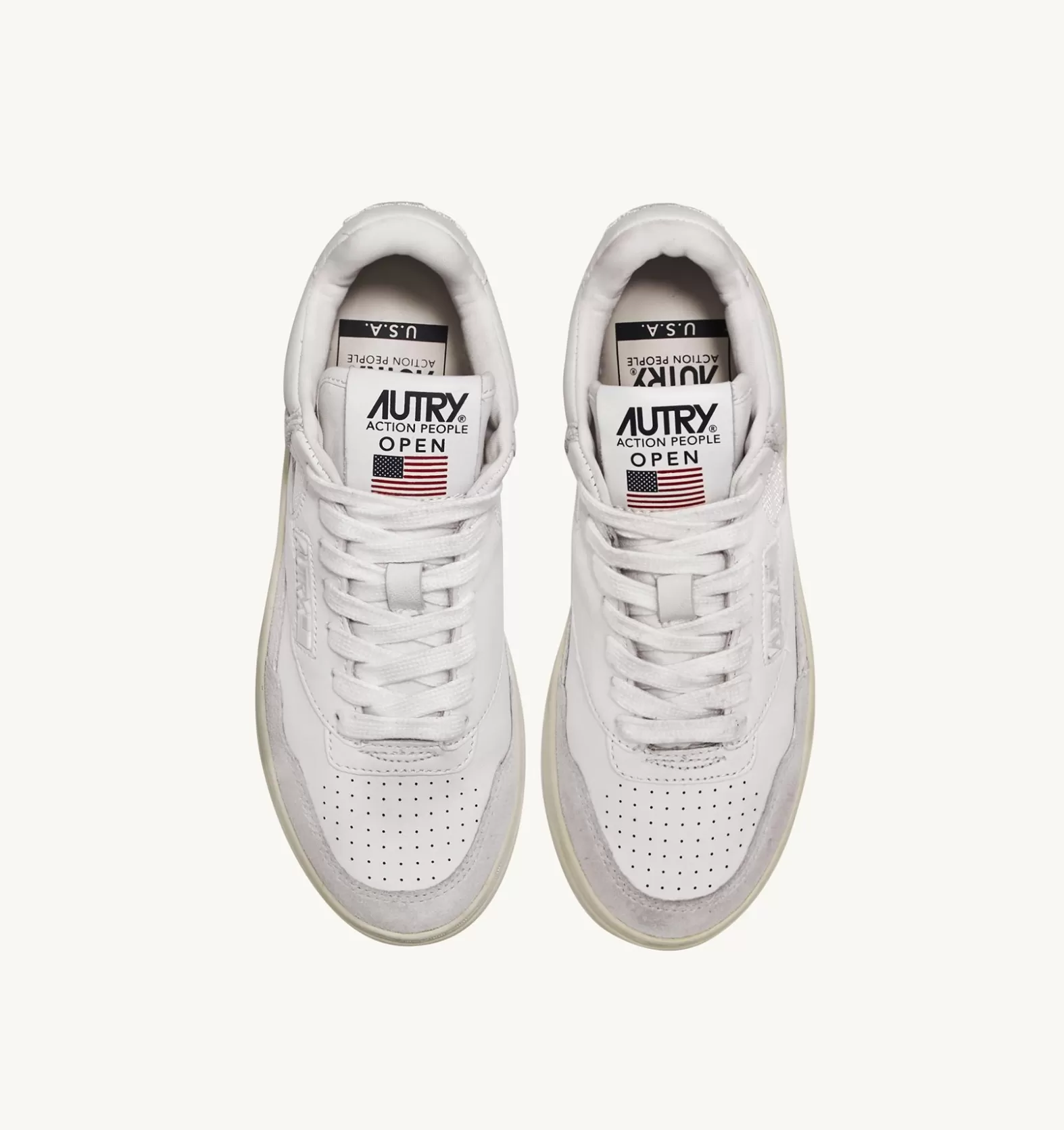 Open^AUTRY Open Mid Sneakers In Leather And Suede Color White