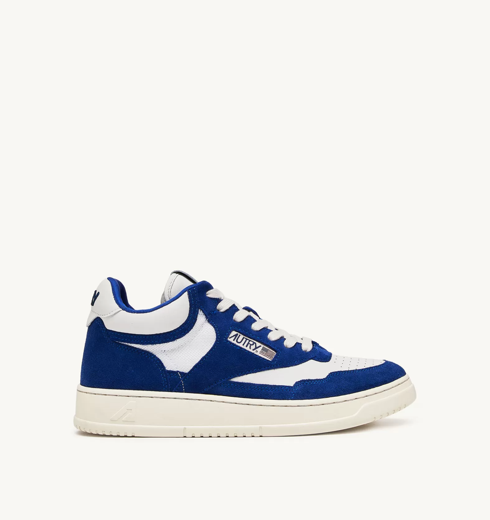 Open^AUTRY Open Mid Sneakers In Leather Color White And Academy Blue
