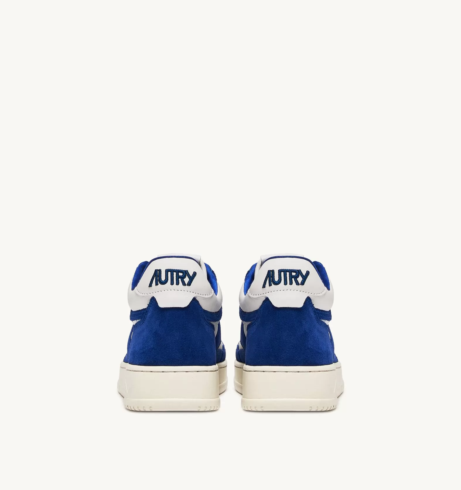 Open^AUTRY Open Mid Sneakers In Leather Color White And Academy Blue
