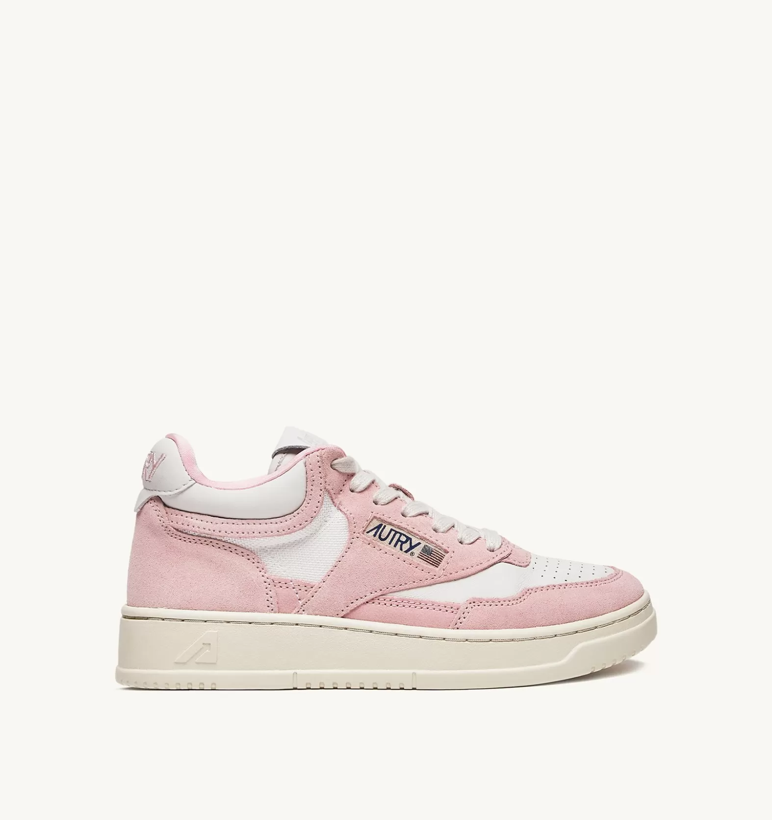 Open^AUTRY Open Mid Sneakers In Leather Color White And Academy Pink