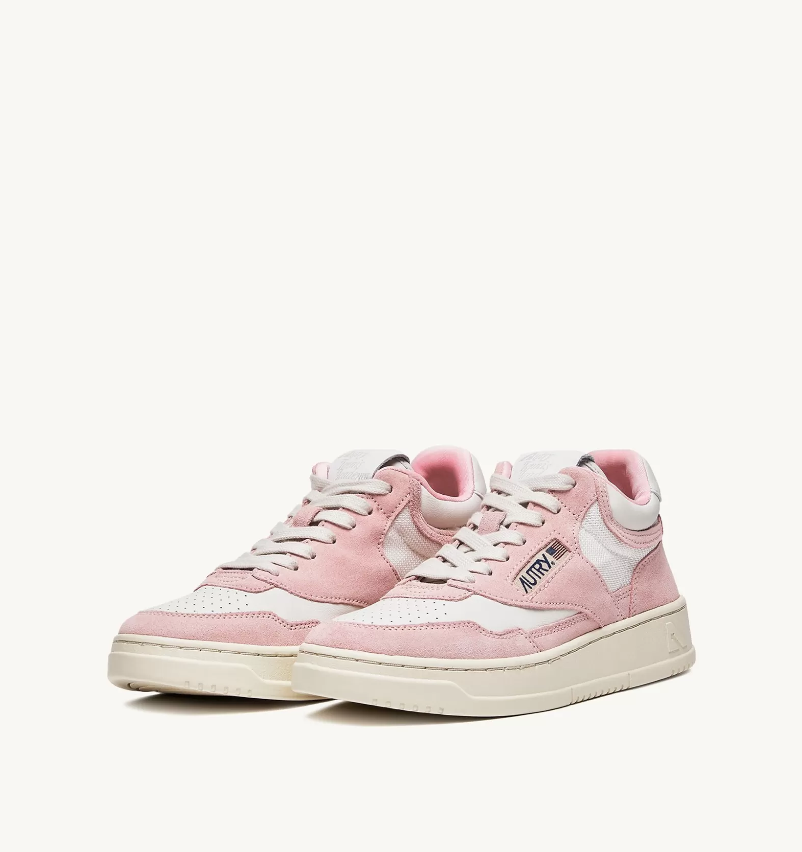 Open^AUTRY Open Mid Sneakers In Leather Color White And Academy Pink