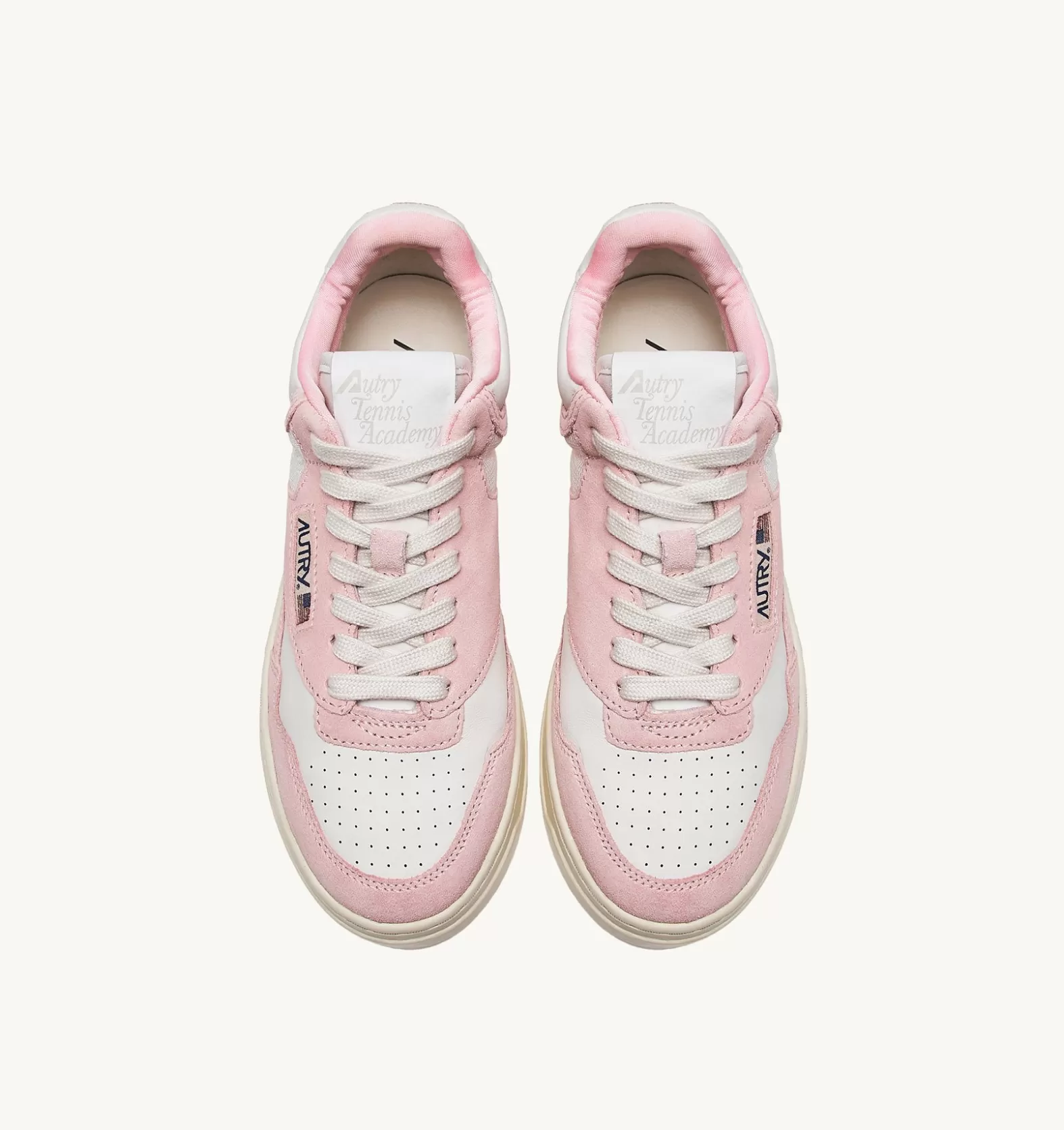 Open^AUTRY Open Mid Sneakers In Leather Color White And Academy Pink