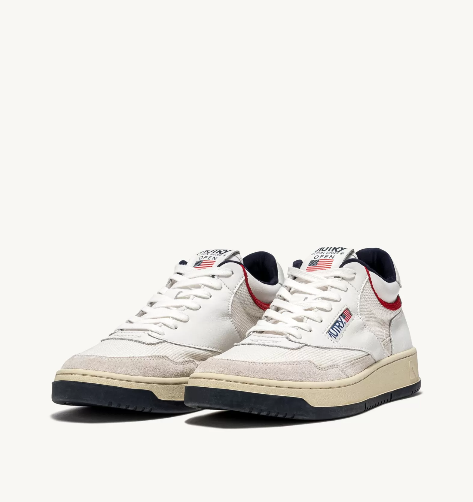 Open^AUTRY Open Mid Sneakers In Mesh And Leather Color White