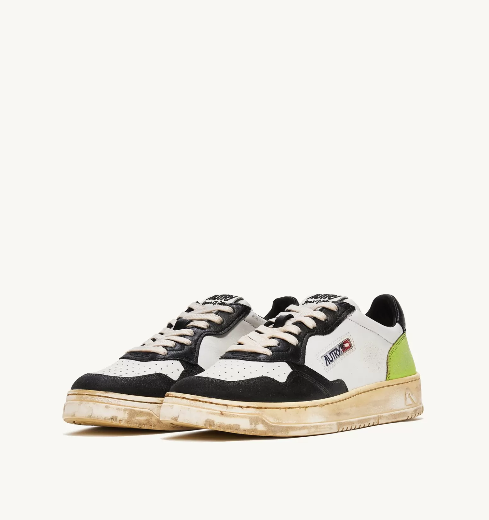 Super Vintage^AUTRY Super Vintage Low Sneaker In White, Black And Green Leather