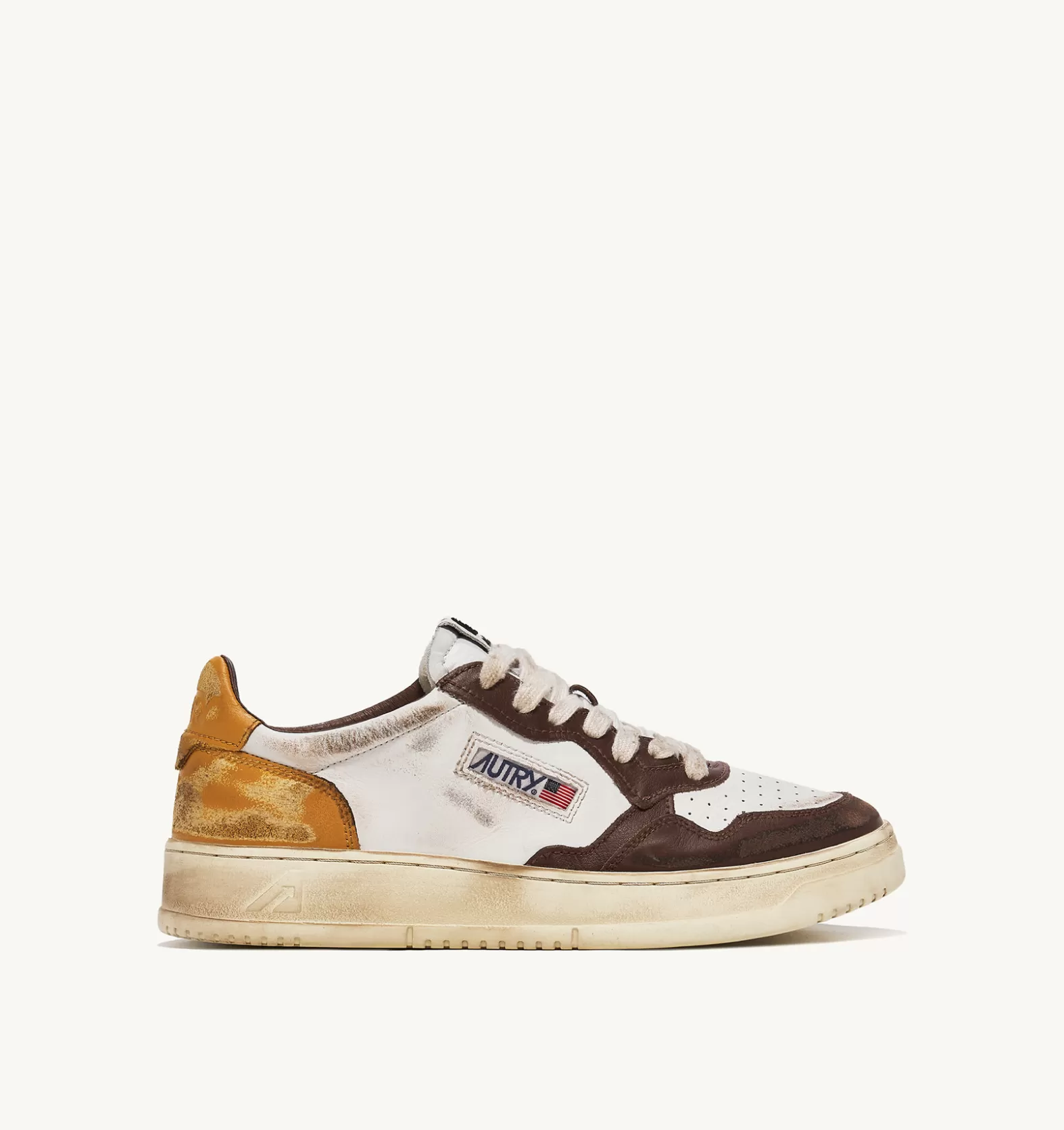 Super Vintage^AUTRY Super Vintage Low Sneaker In White, Brown And Honey Color Leather