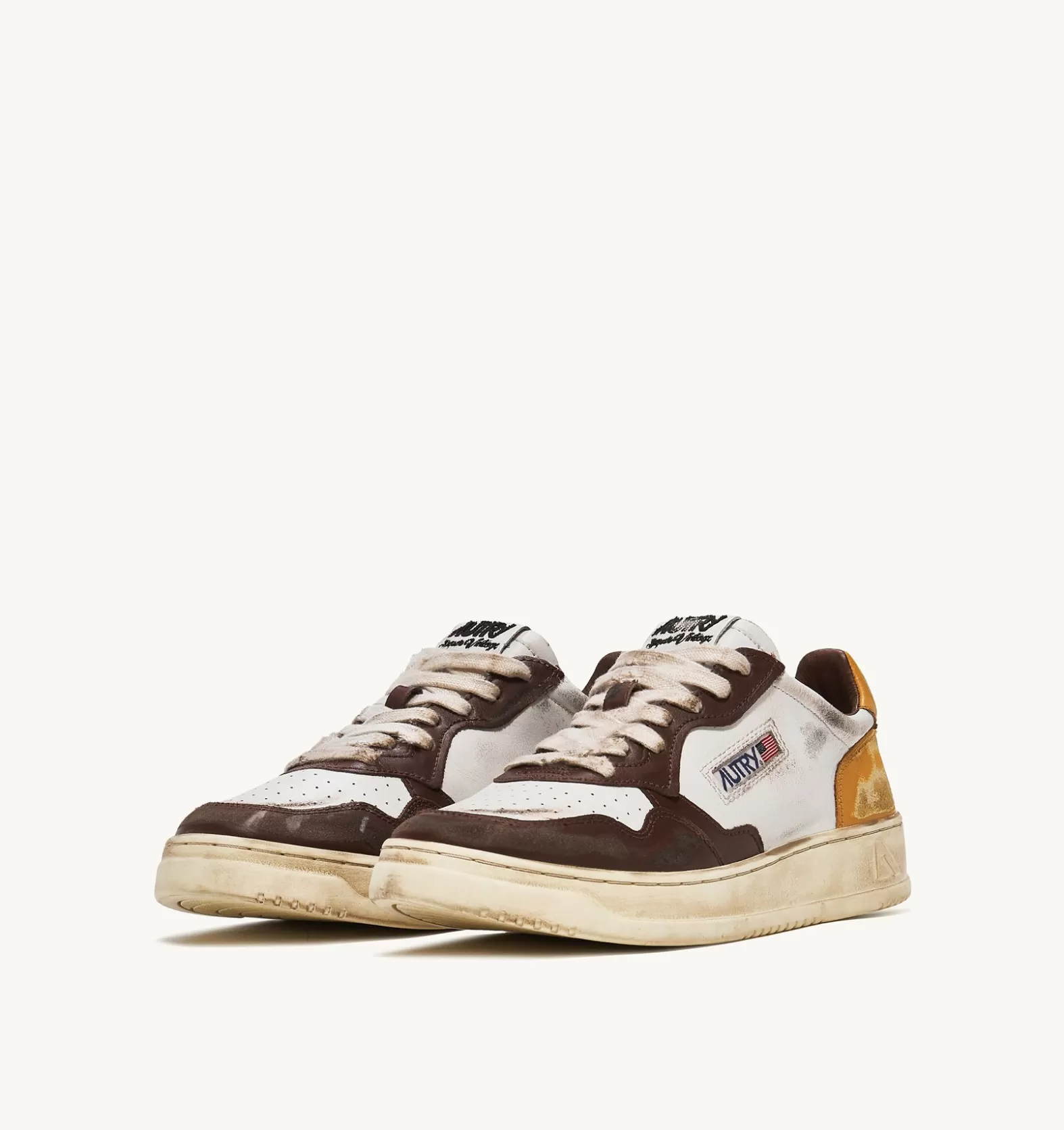 Super Vintage^AUTRY Super Vintage Low Sneaker In White, Brown And Honey Color Leather