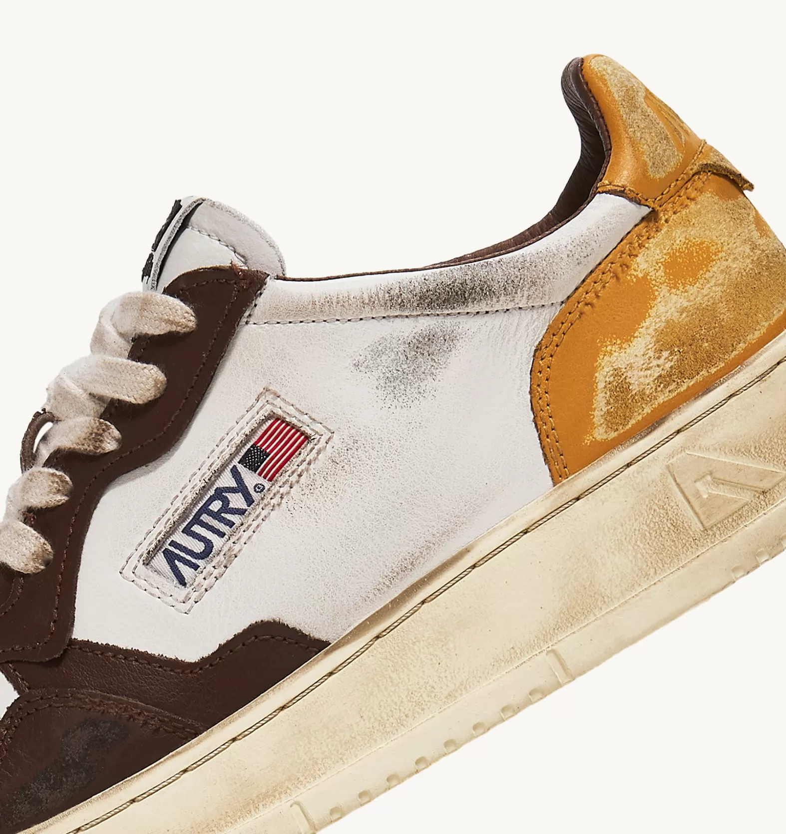 Super Vintage^AUTRY Super Vintage Low Sneaker In White, Brown And Honey Color Leather