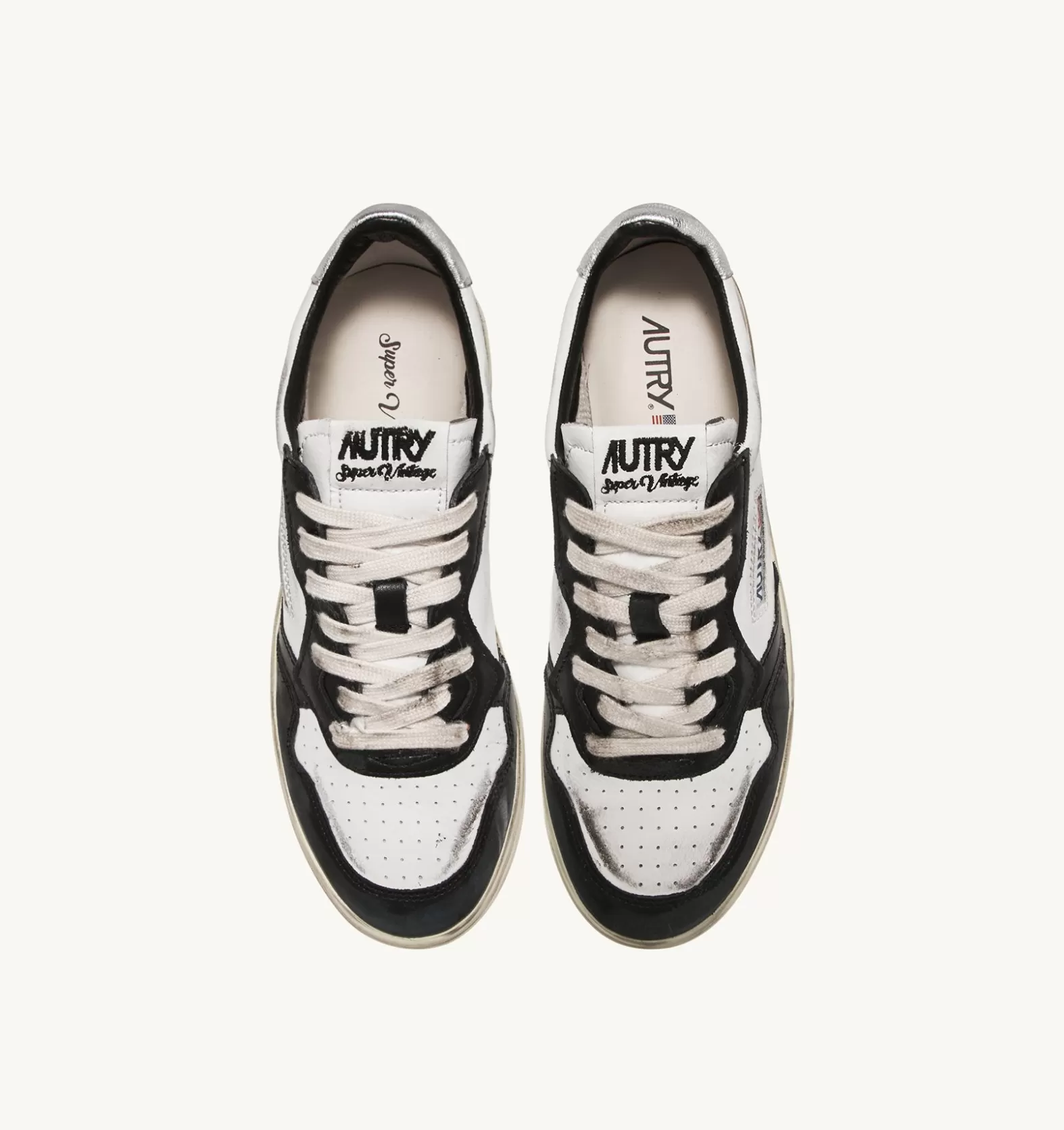 Super Vintage^AUTRY Super Vintage Low Sneakers In Leather Color White Black And Silver