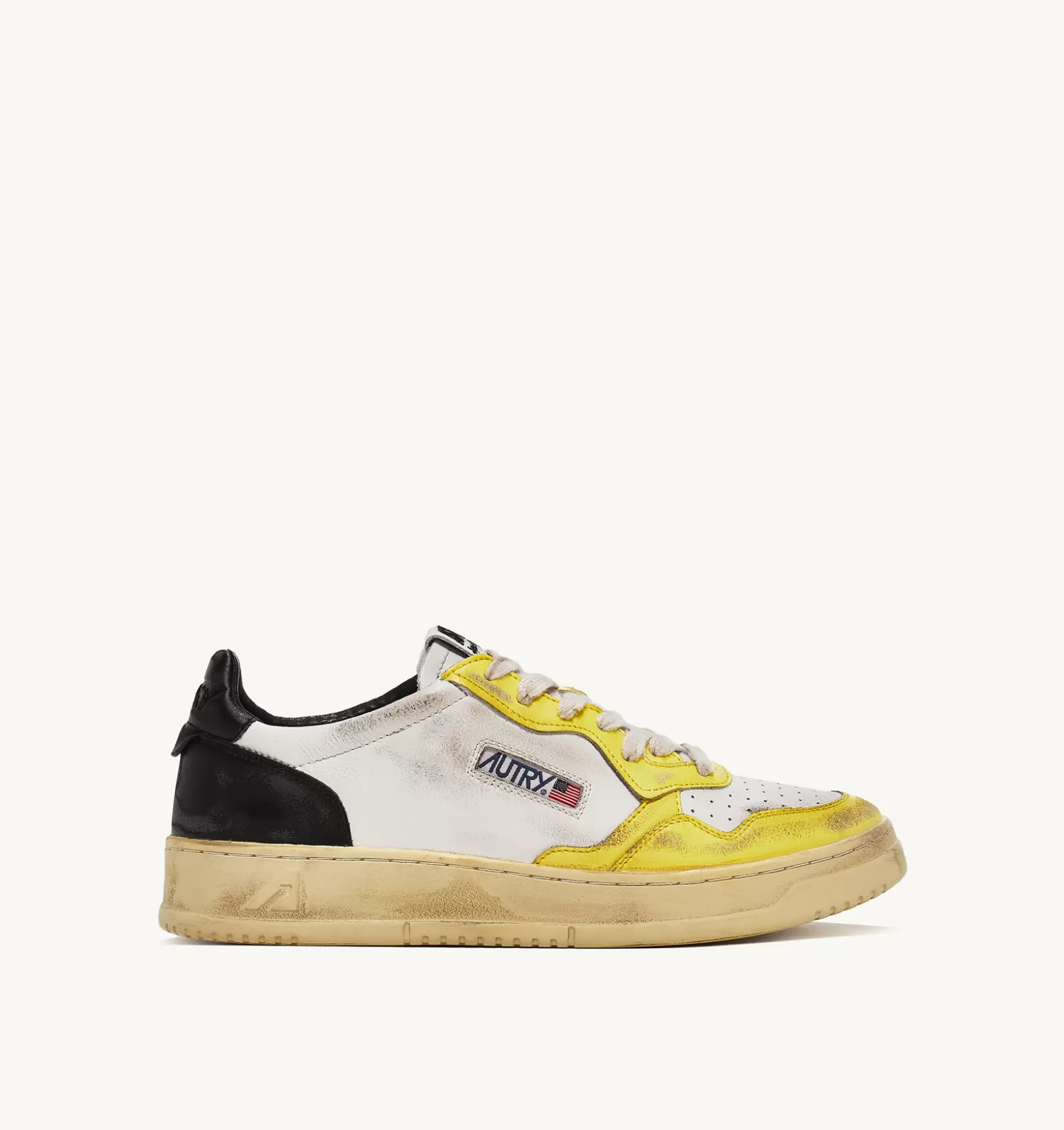 Super Vintage^AUTRY Super Vintage Low Sneakers In Leather Color White Black And Yellow