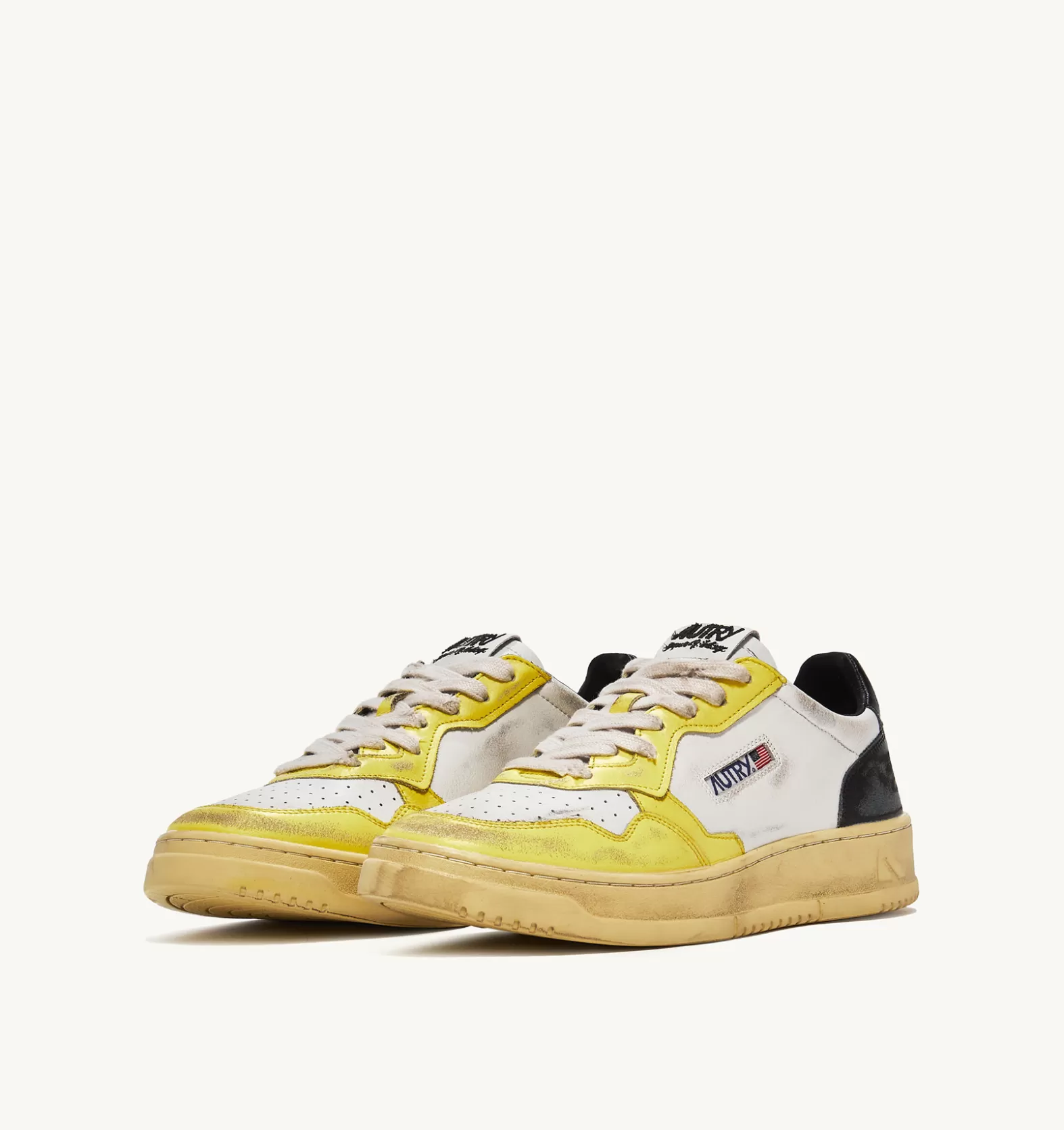 Super Vintage^AUTRY Super Vintage Low Sneakers In Leather Color White Black And Yellow