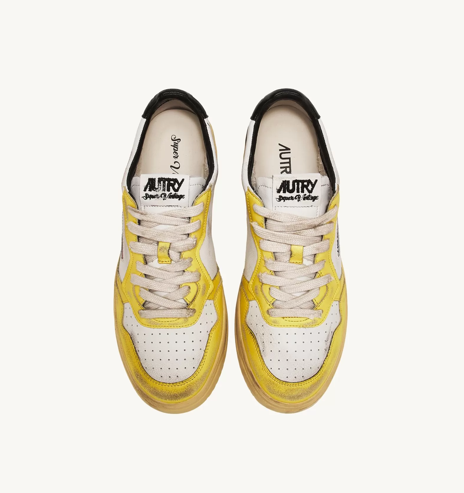 Super Vintage^AUTRY Super Vintage Low Sneakers In Leather Color White Black And Yellow