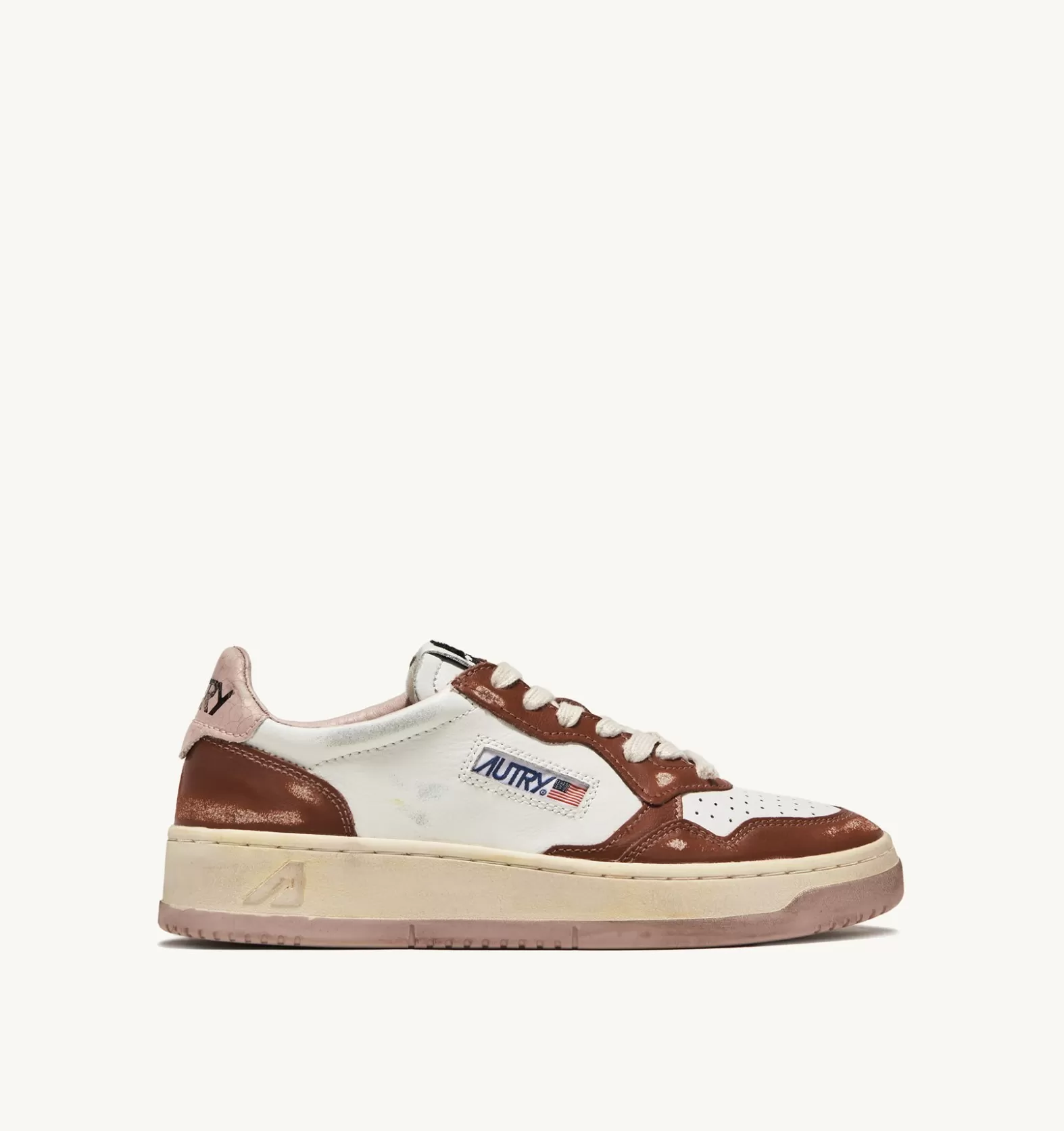 Medalist^AUTRY Super Vintage Low Sneakers In Leather Color White Brown And Pink