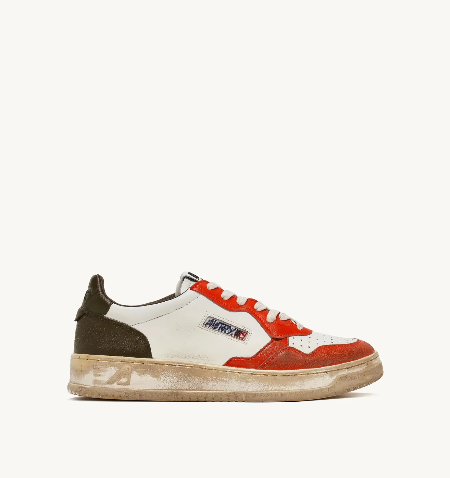 Super Vintage^AUTRY Super Vintage Low Sneakers In Leather Color White Orange And Military Tone