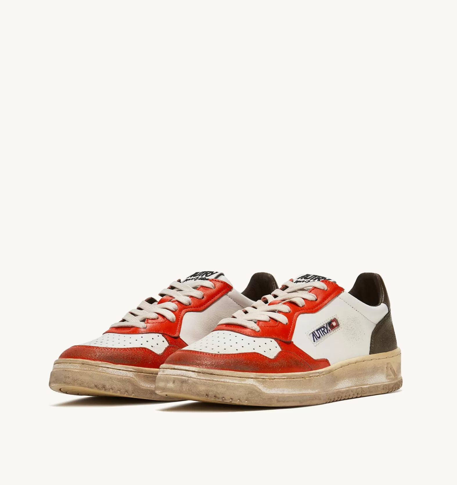 Super Vintage^AUTRY Super Vintage Low Sneakers In Leather Color White Orange And Military Tone