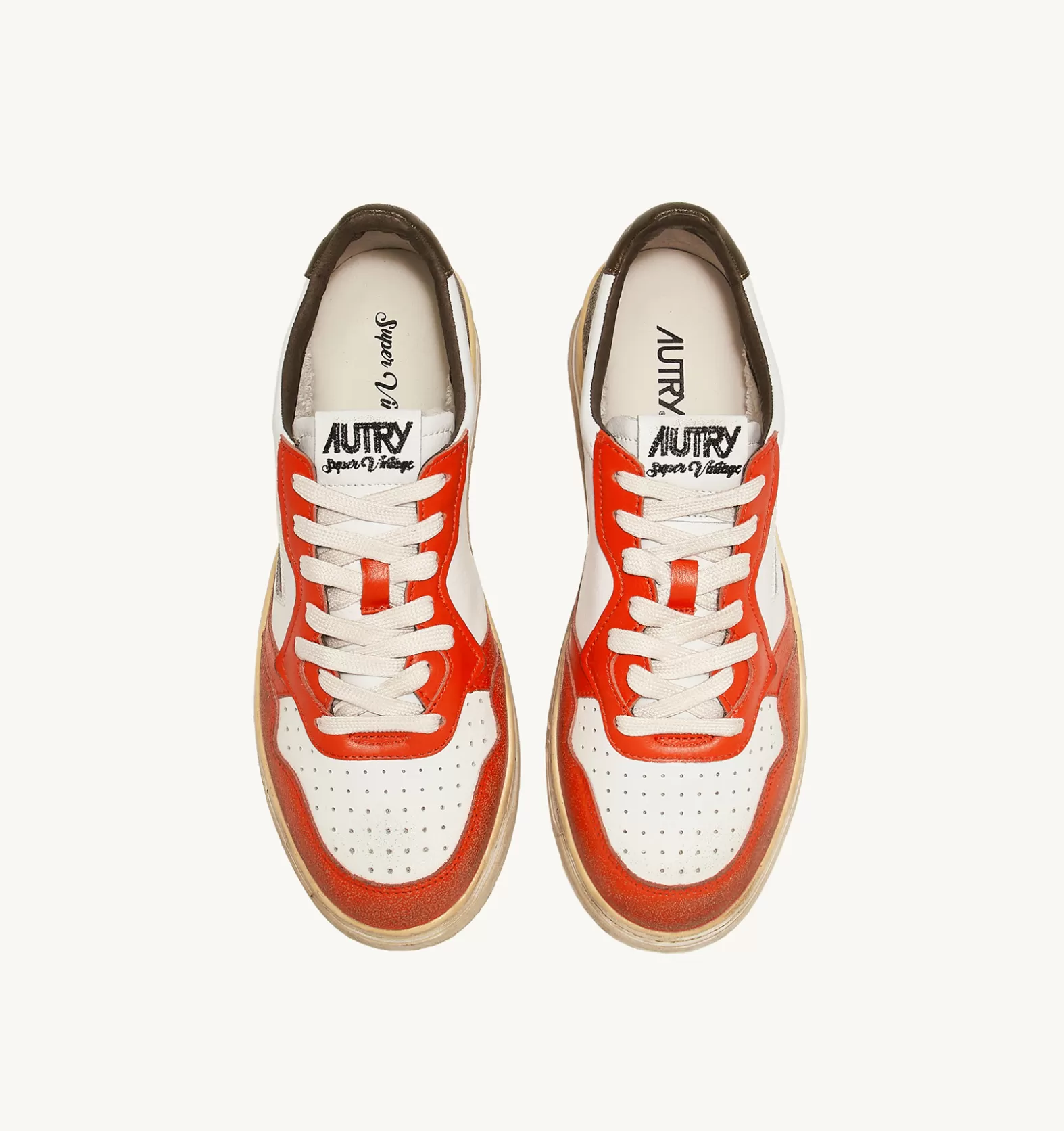 Super Vintage^AUTRY Super Vintage Low Sneakers In Leather Color White Orange And Military Tone