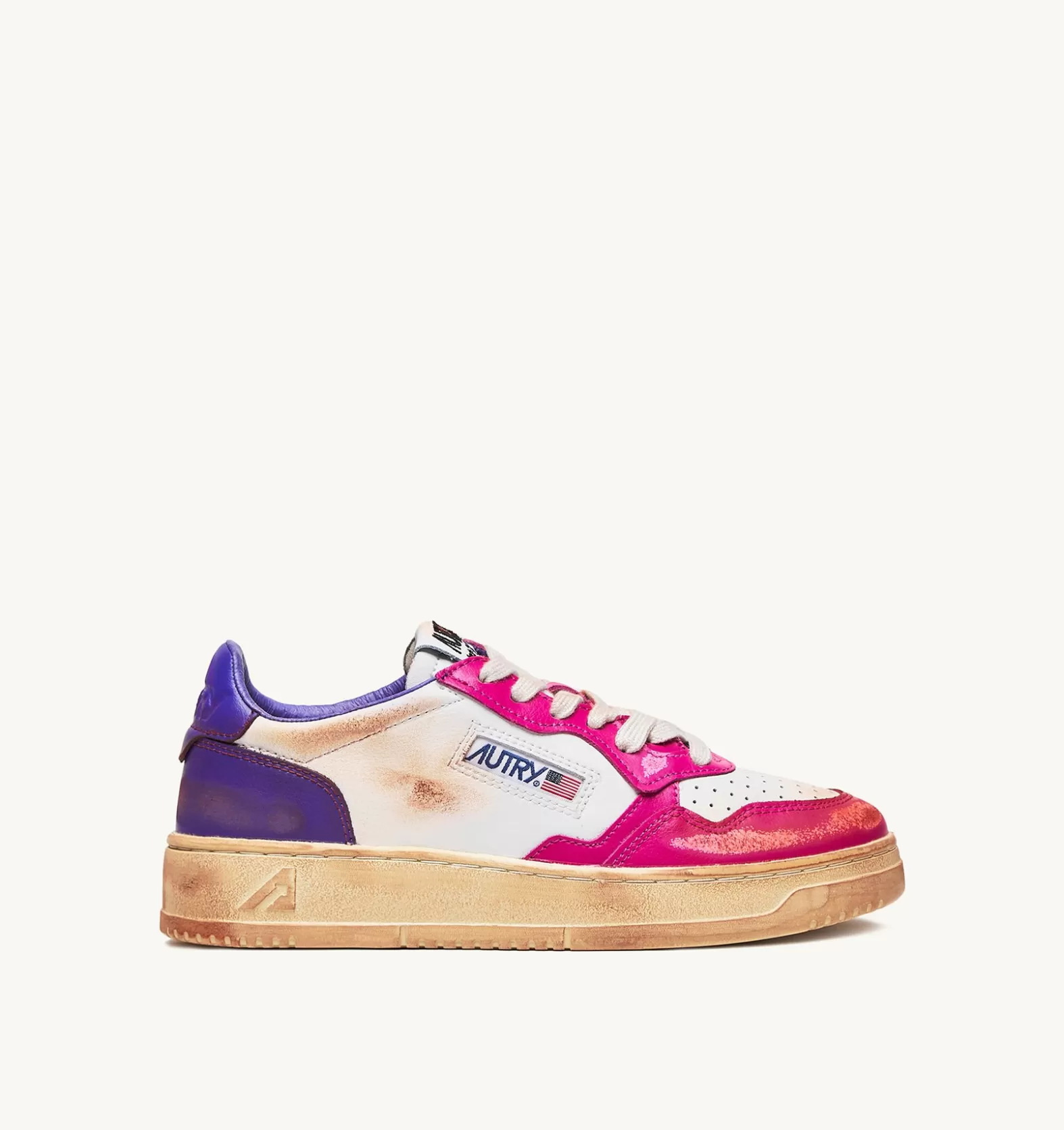 Super Vintage^AUTRY Super Vintage Low Sneakers In Leather Color White Violet And Pink