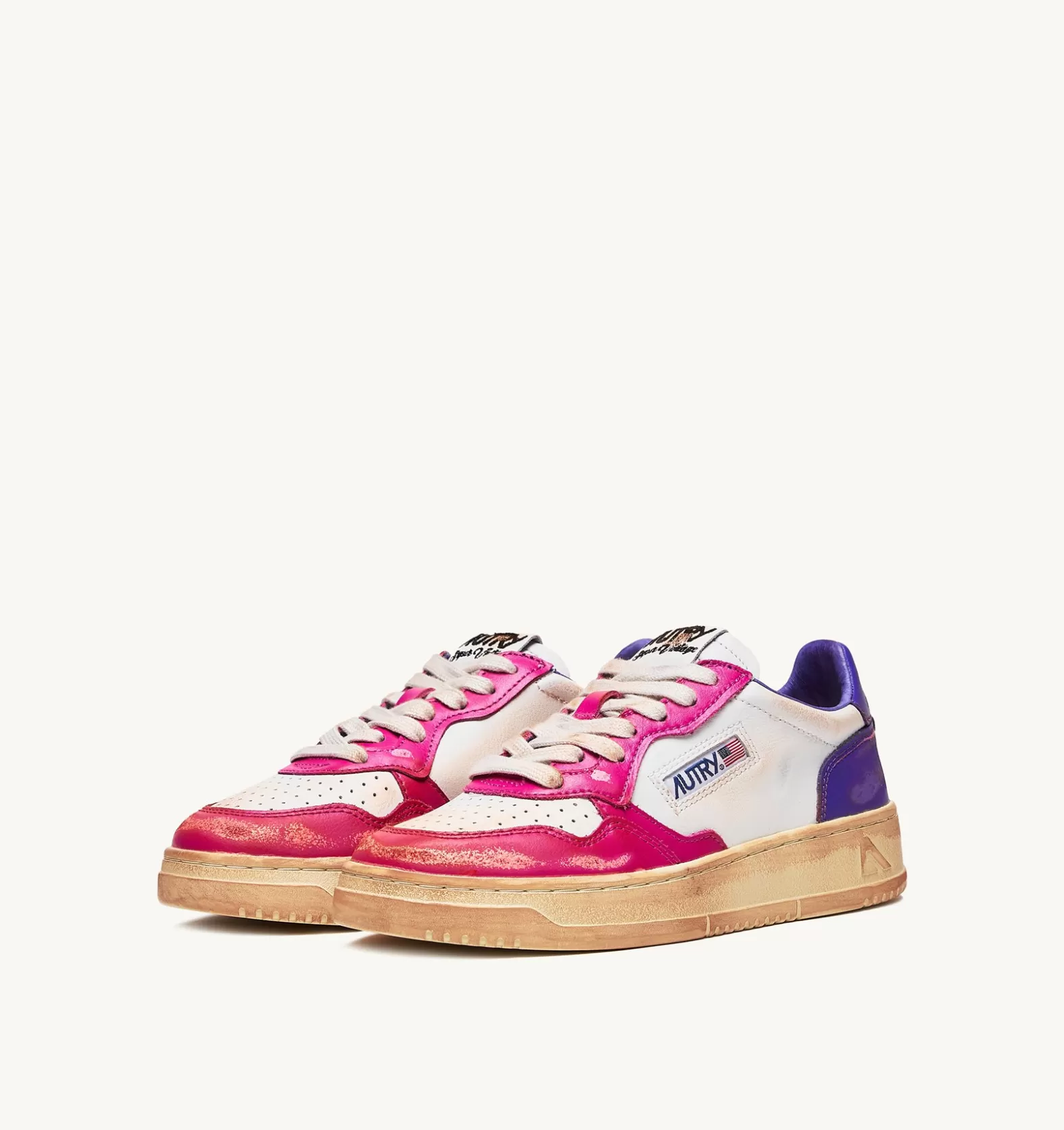 Super Vintage^AUTRY Super Vintage Low Sneakers In Leather Color White Violet And Pink
