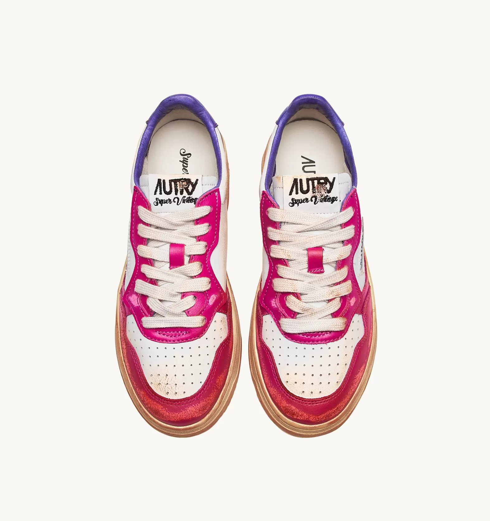 Super Vintage^AUTRY Super Vintage Low Sneakers In Leather Color White Violet And Pink