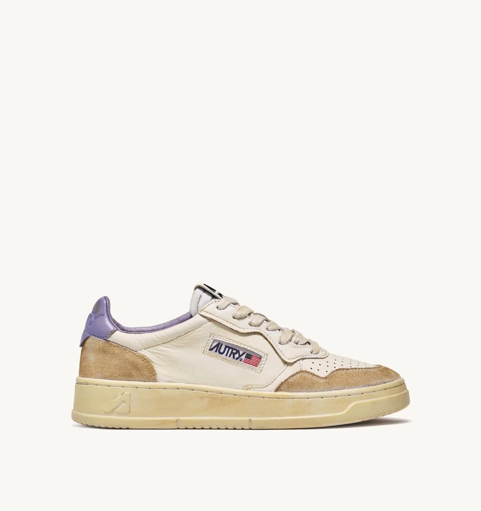 Super Vintage^AUTRY Super Vintage Low Sneakers In Yellowing Effect Leather Color White And Lavender