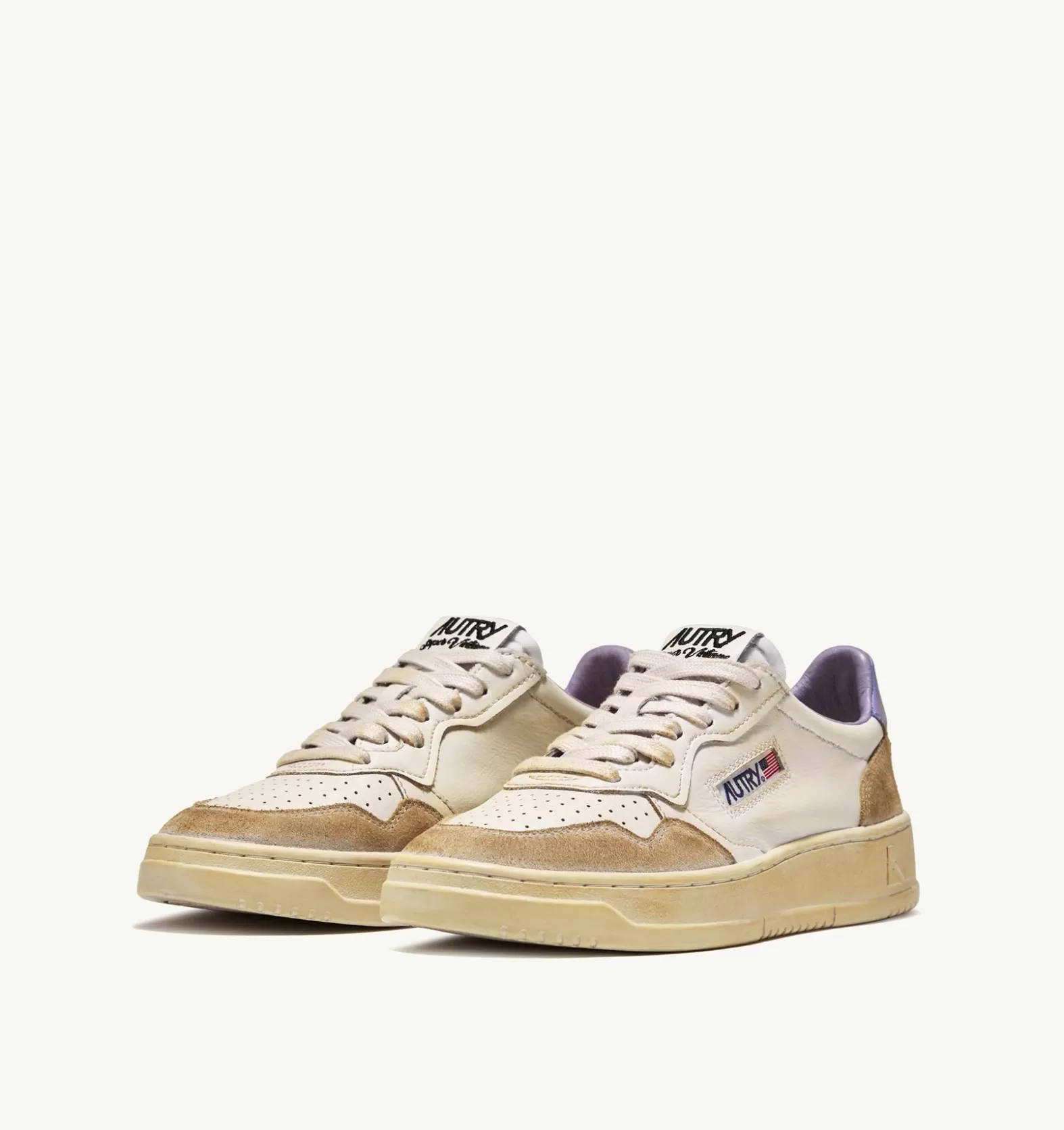 Super Vintage^AUTRY Super Vintage Low Sneakers In Yellowing Effect Leather Color White And Lavender