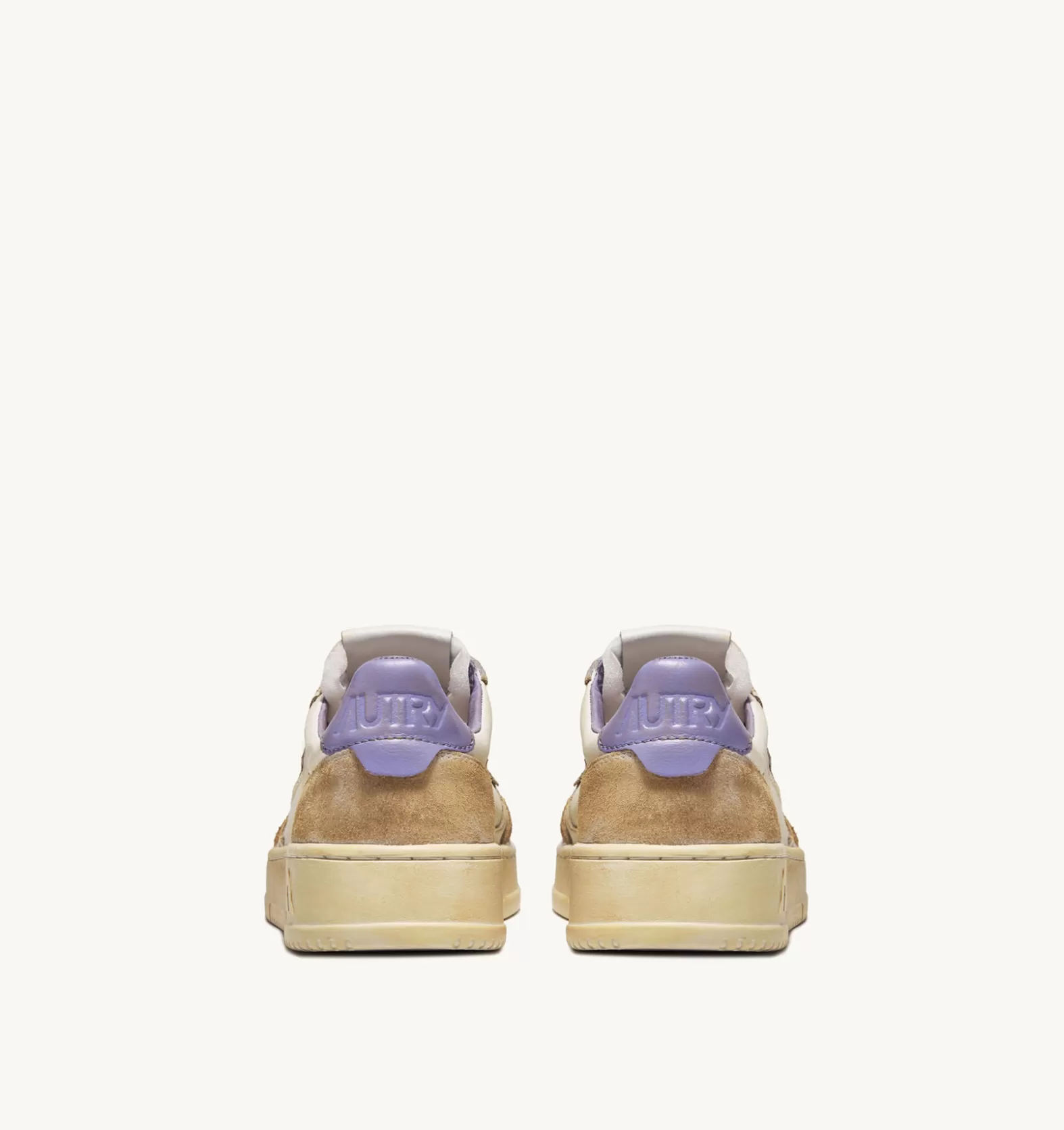 Super Vintage^AUTRY Super Vintage Low Sneakers In Yellowing Effect Leather Color White And Lavender