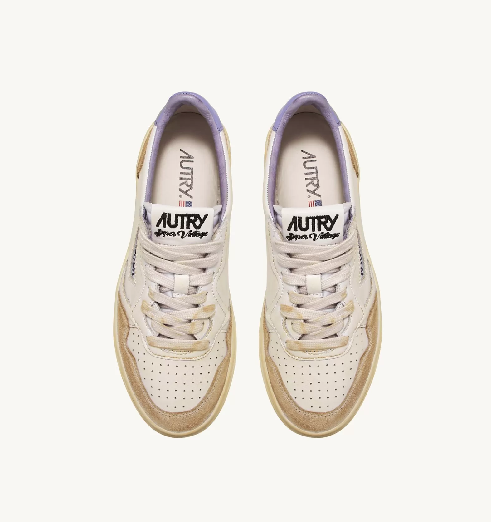 Super Vintage^AUTRY Super Vintage Low Sneakers In Yellowing Effect Leather Color White And Lavender