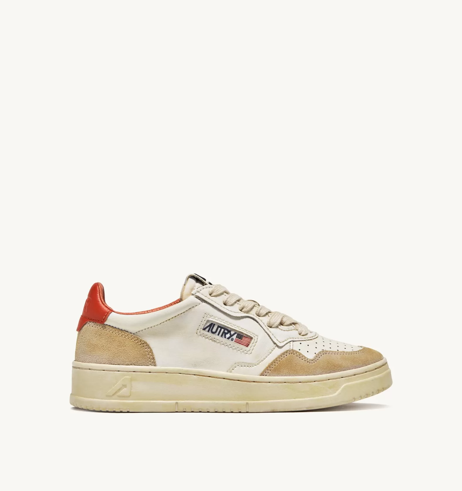 Super Vintage^AUTRY Super Vintage Low Sneakers In Yellowing Effect Leather Color White And Orange