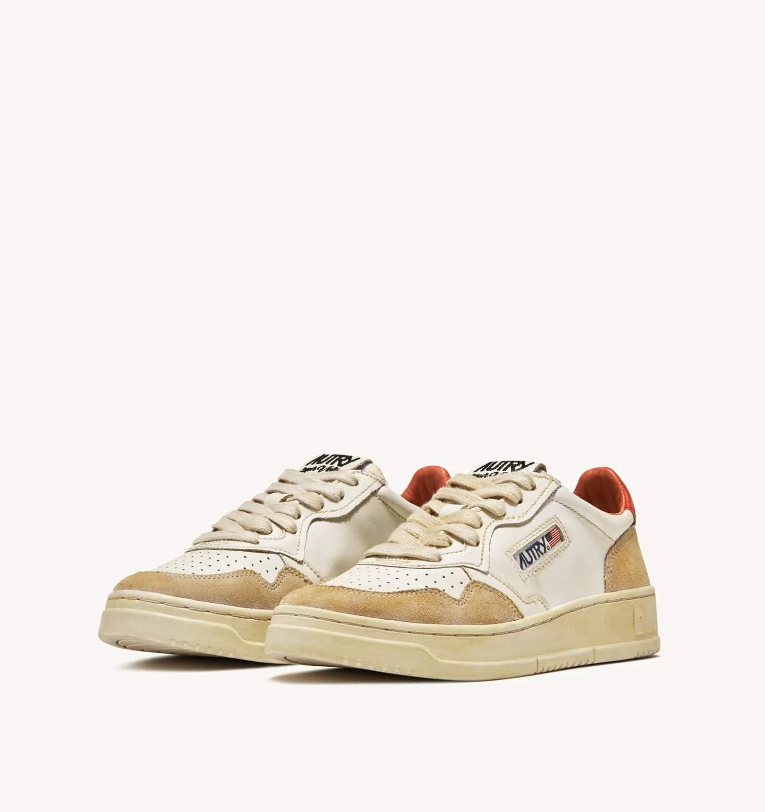 Super Vintage^AUTRY Super Vintage Low Sneakers In Yellowing Effect Leather Color White And Orange