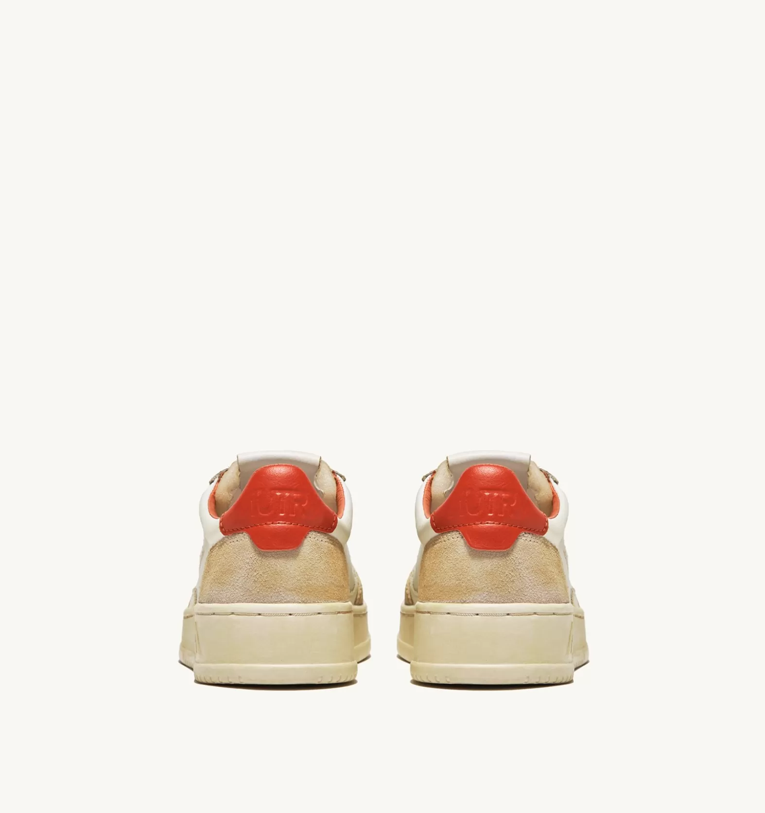 Super Vintage^AUTRY Super Vintage Low Sneakers In Yellowing Effect Leather Color White And Orange