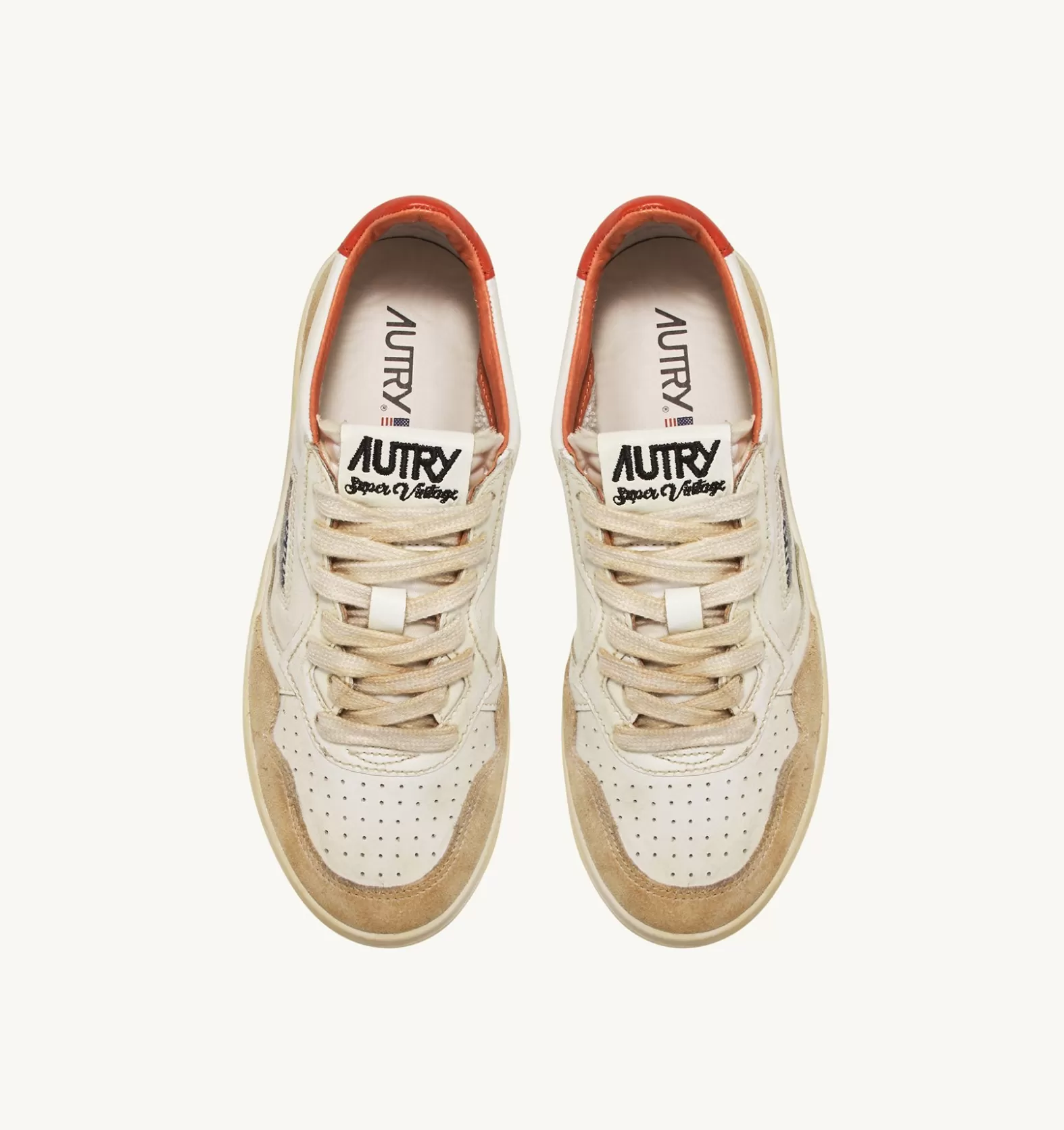 Super Vintage^AUTRY Super Vintage Low Sneakers In Yellowing Effect Leather Color White And Orange