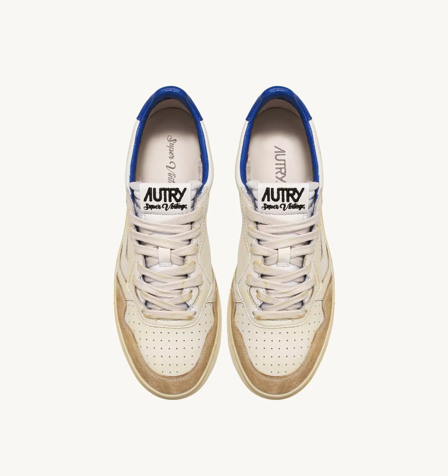 Super Vintage^AUTRY Super Vintage Medalist Low Sneakers In White And Blue Yellowing Effect Leather