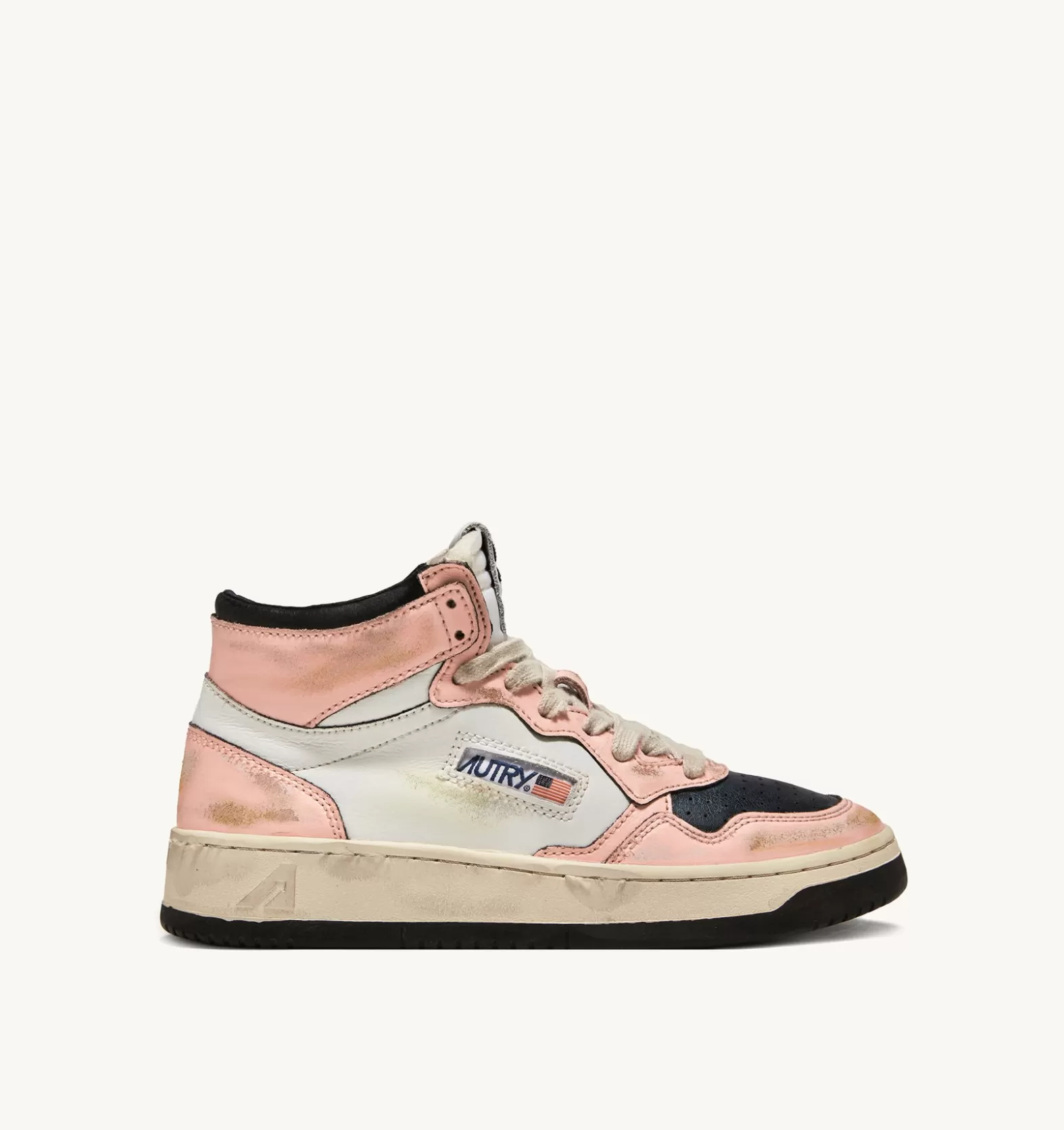 Super Vintage^AUTRY Super Vintage Mid Medalist Sneakers In White And Pink Leather