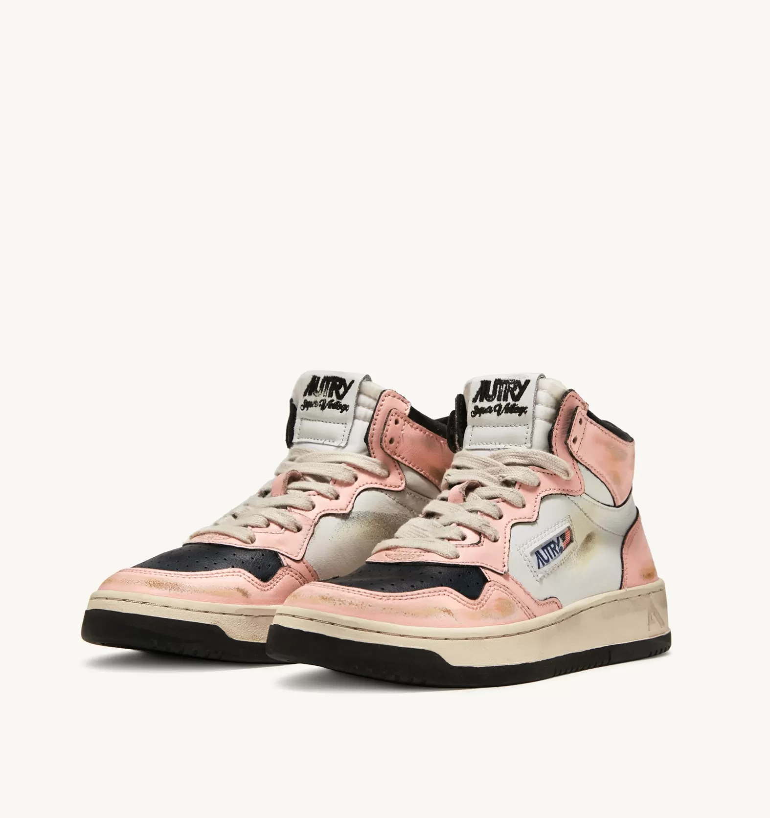Super Vintage^AUTRY Super Vintage Mid Medalist Sneakers In White And Pink Leather