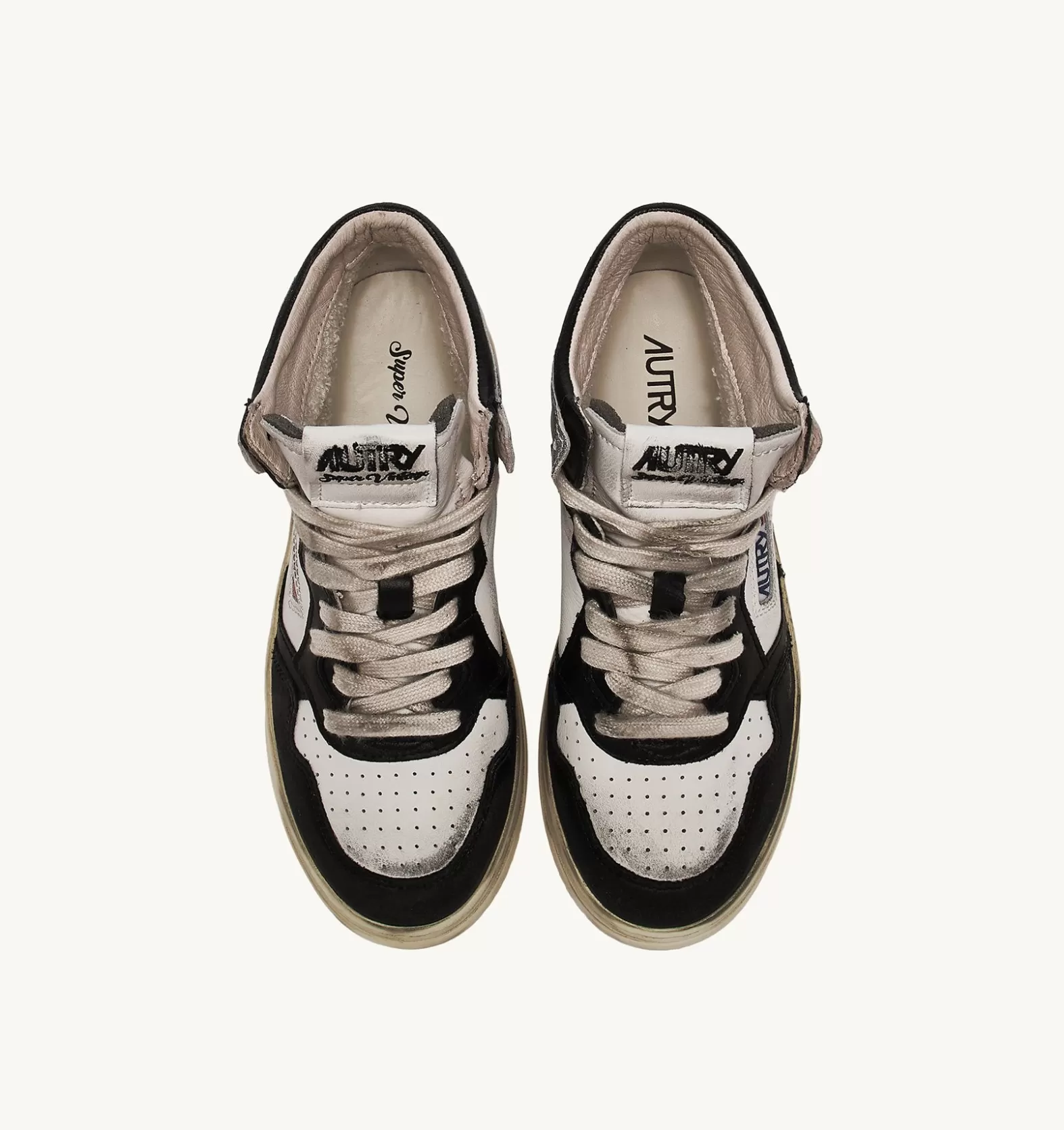 Super Vintage^AUTRY Super Vintage Mid Sneakers In Leather Color White Black And Silver