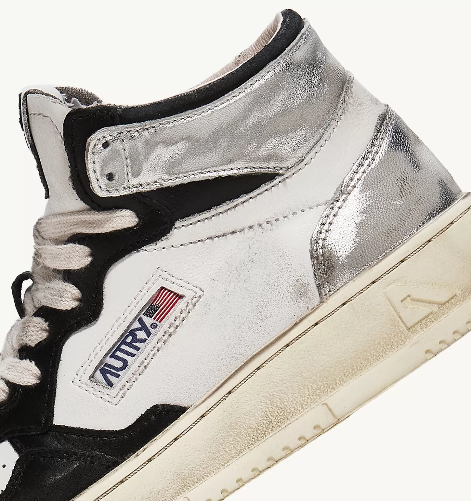 Super Vintage^AUTRY Super Vintage Mid Sneakers In Leather Color White Black And Silver
