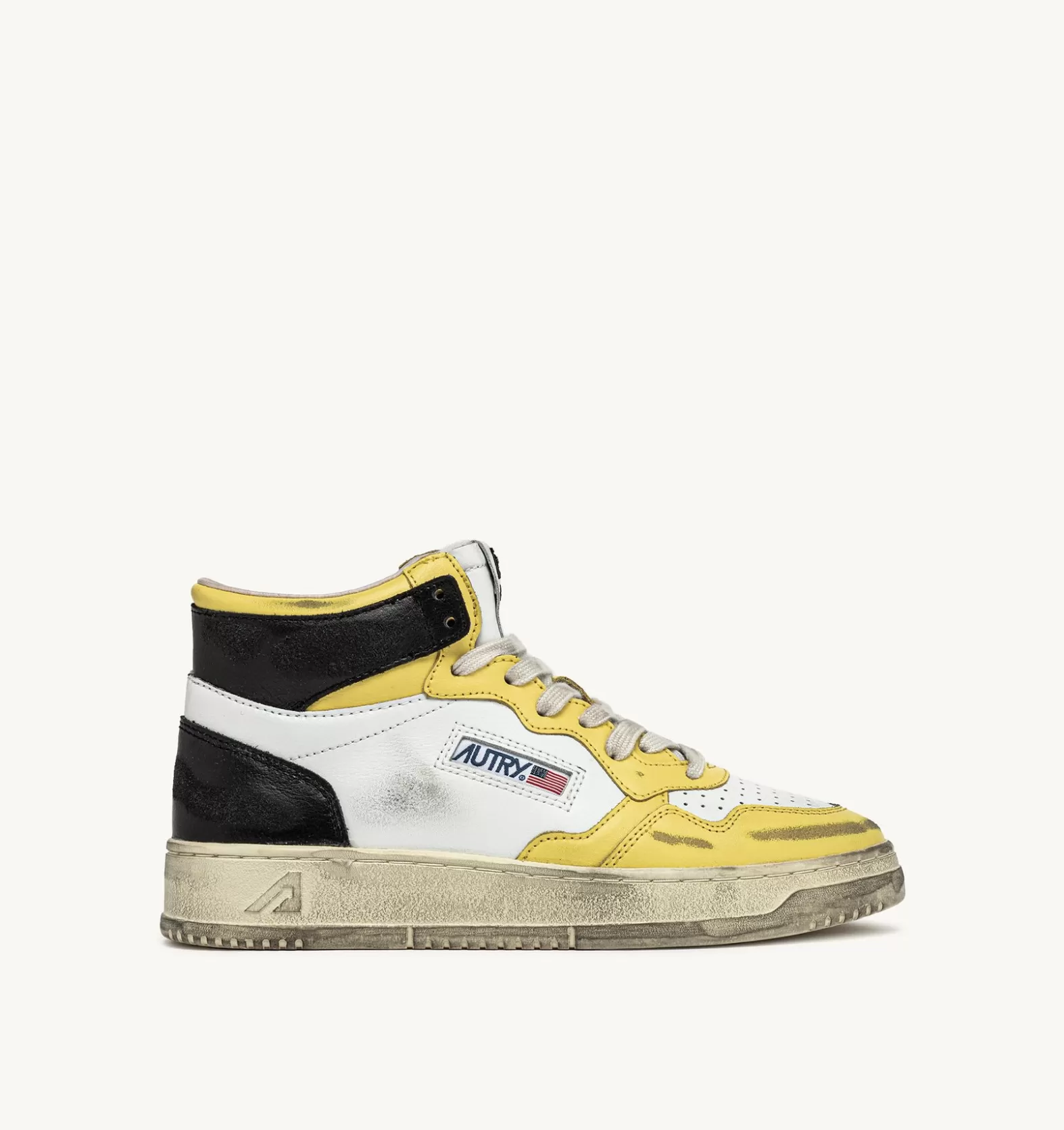 Super Vintage^AUTRY Super Vintage Mid Sneakers In Leather Color White Black And Yellow